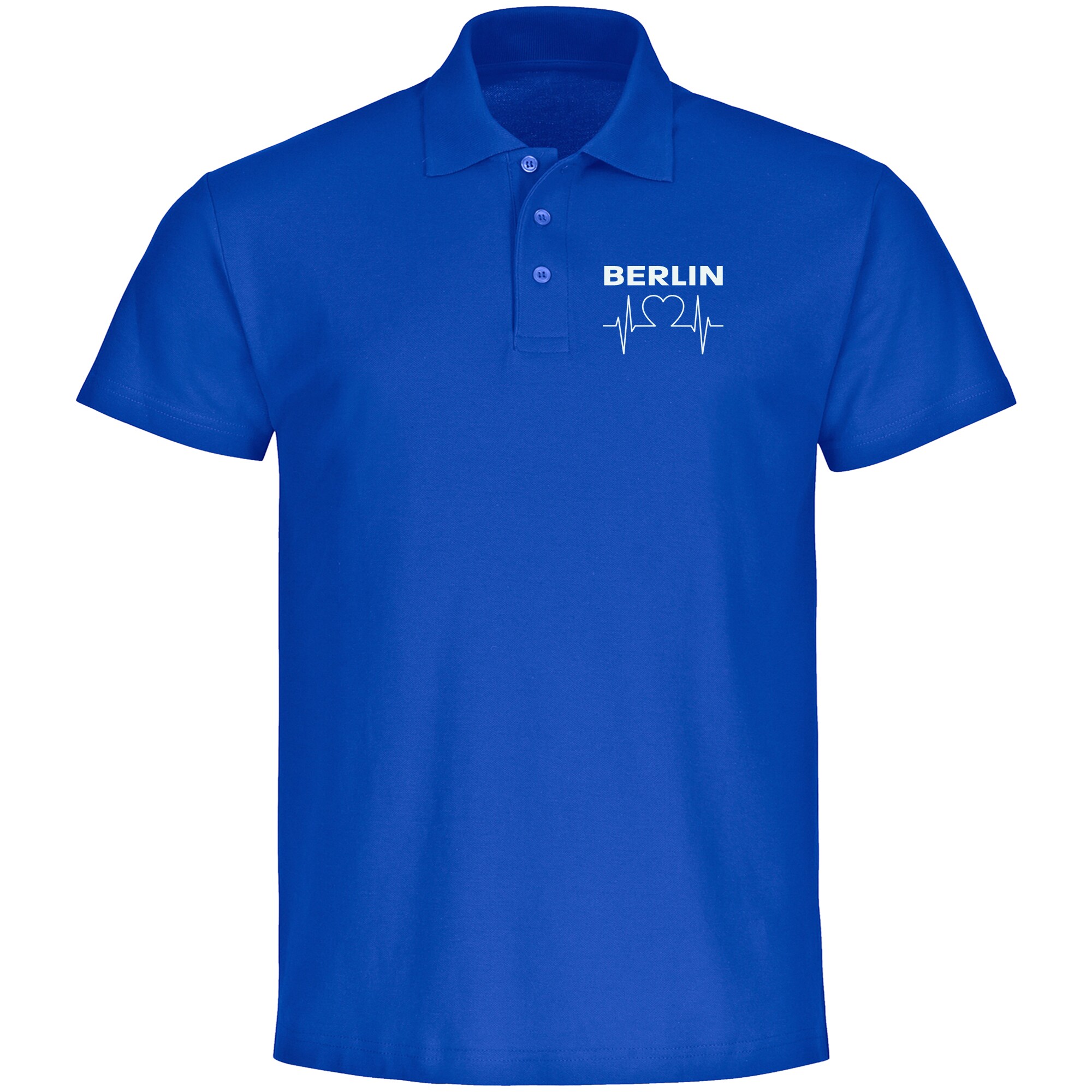 multifanshop Poloshirt - Berlin blau - Herzschlag - Druck wei&szlig; - Polo 