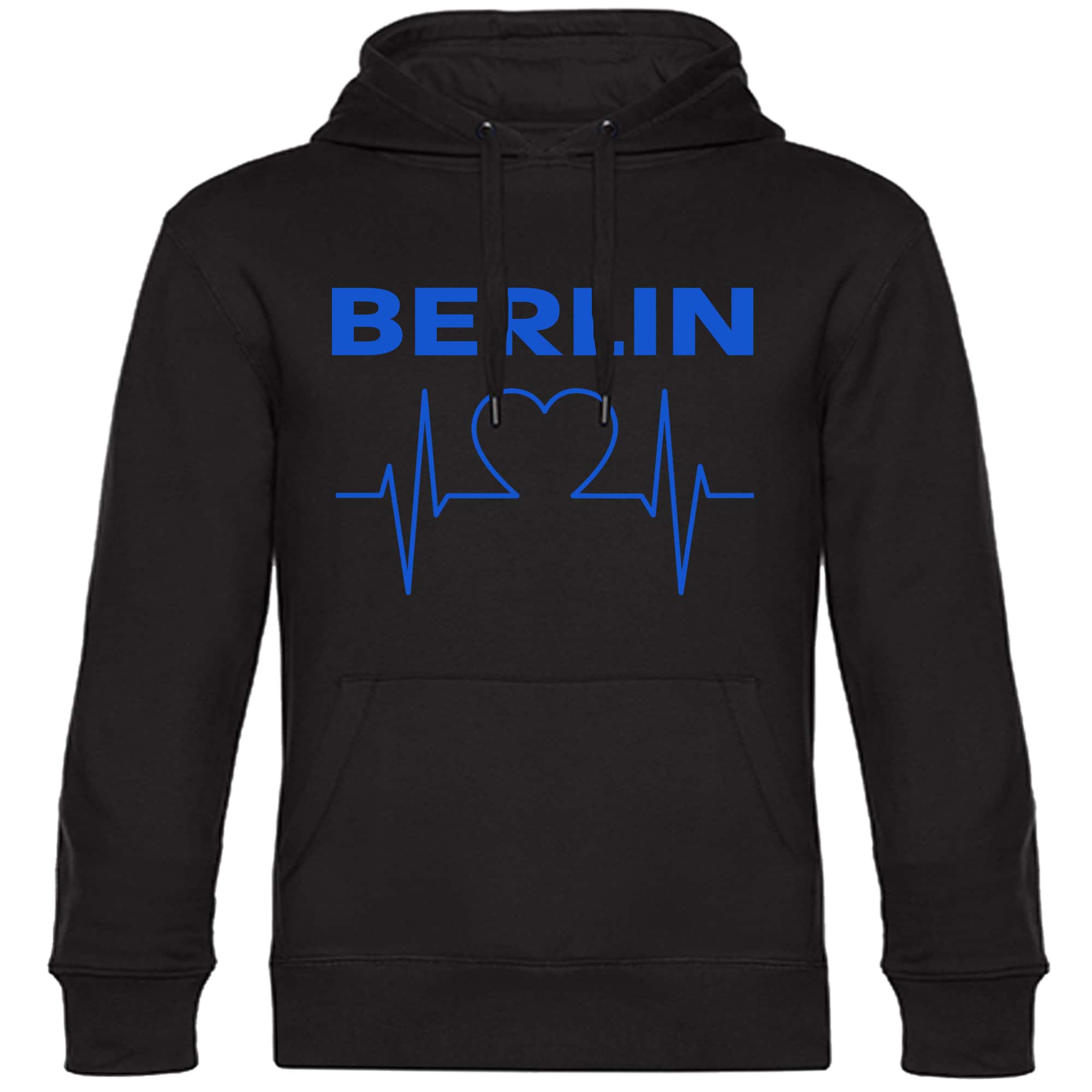 multifanshop Kapuzen Sweatshirt - Berlin blau - Herzschlag - Druck blau - Hoodie 