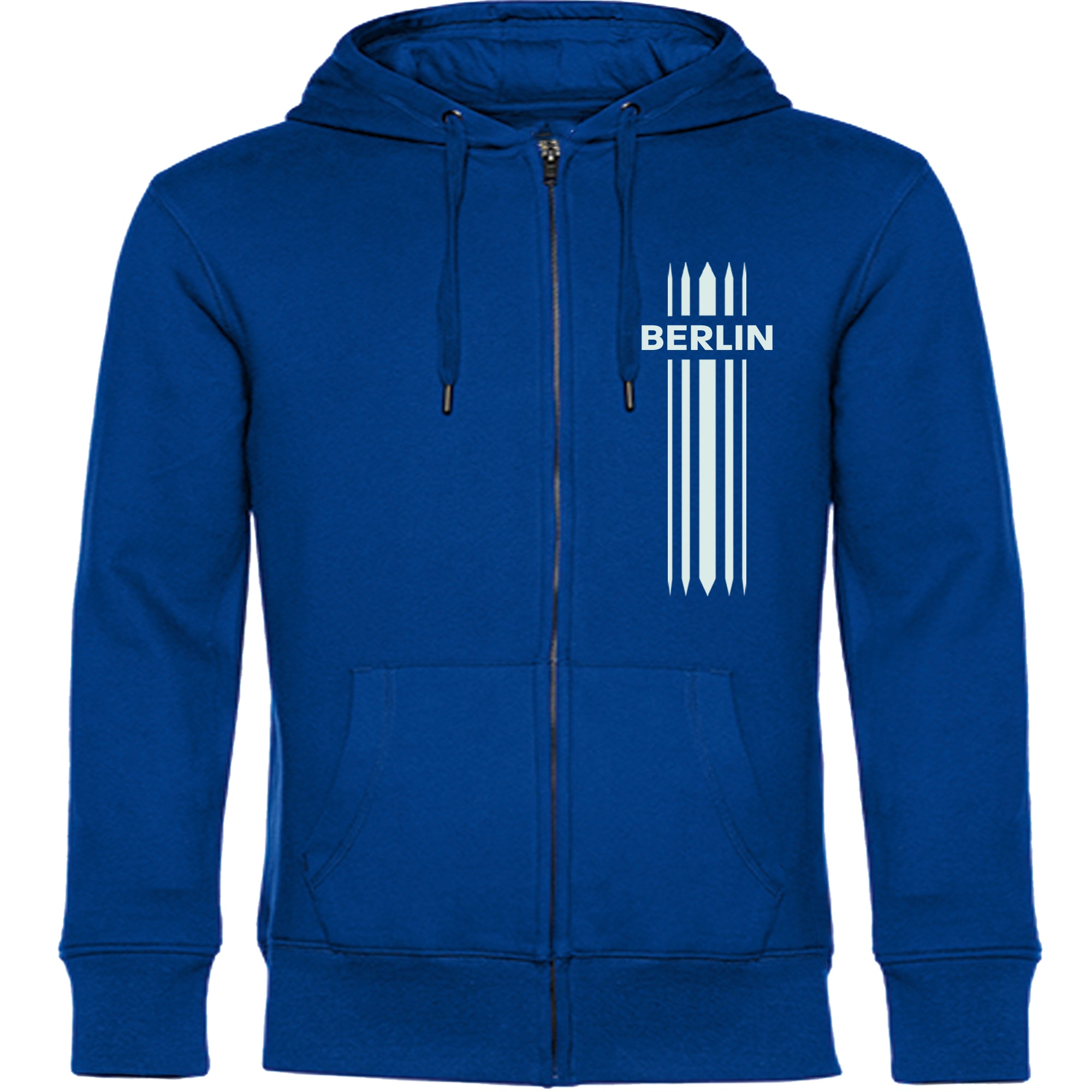 multifanshop Kapuzen Sweatshirt Jacke - Berlin blau - Streifen - Druck wei&szlig; - Sweat 