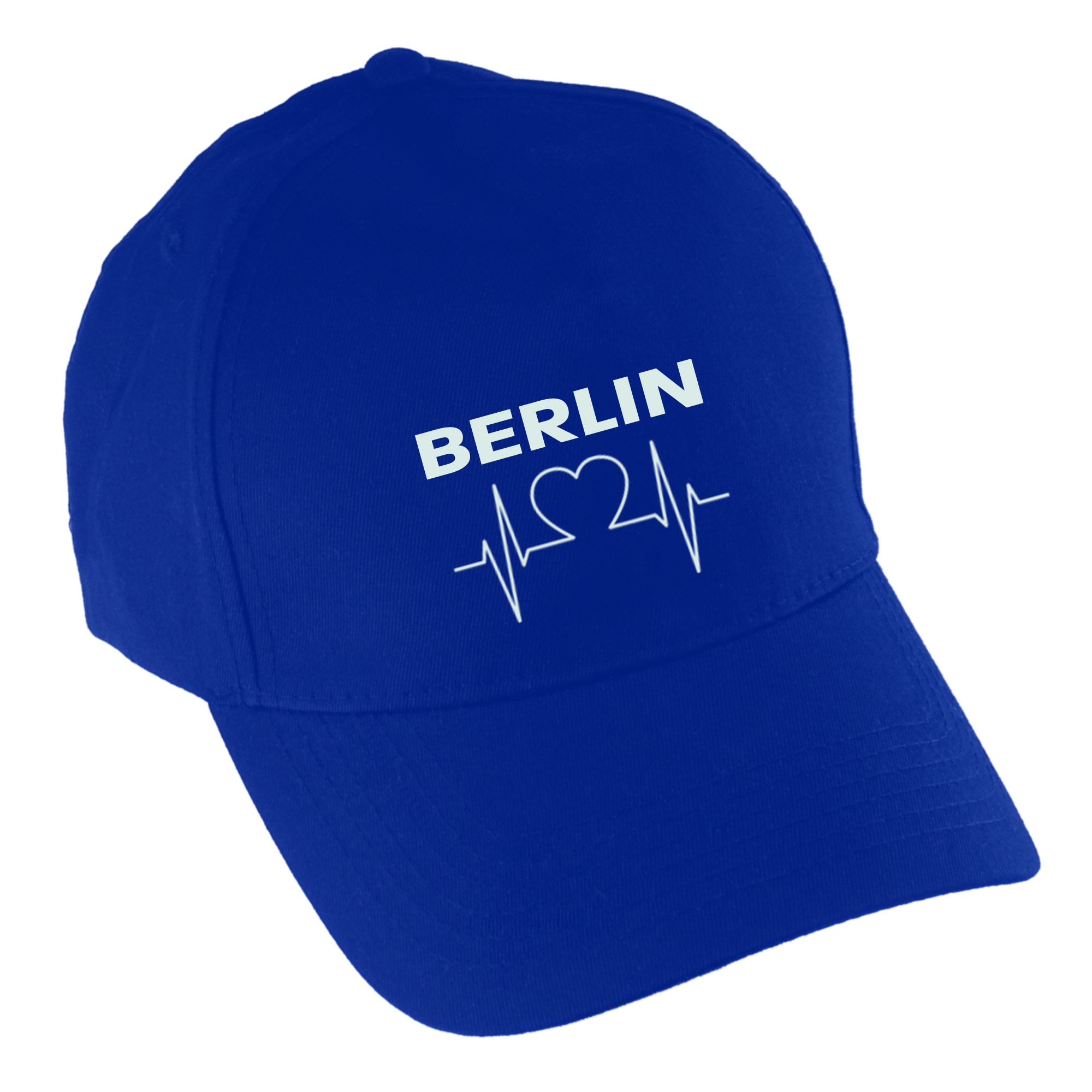 multifanshop Baseballcap - Berlin blau - Herzschlag - Druck wei&szlig; - M&uuml;tze 