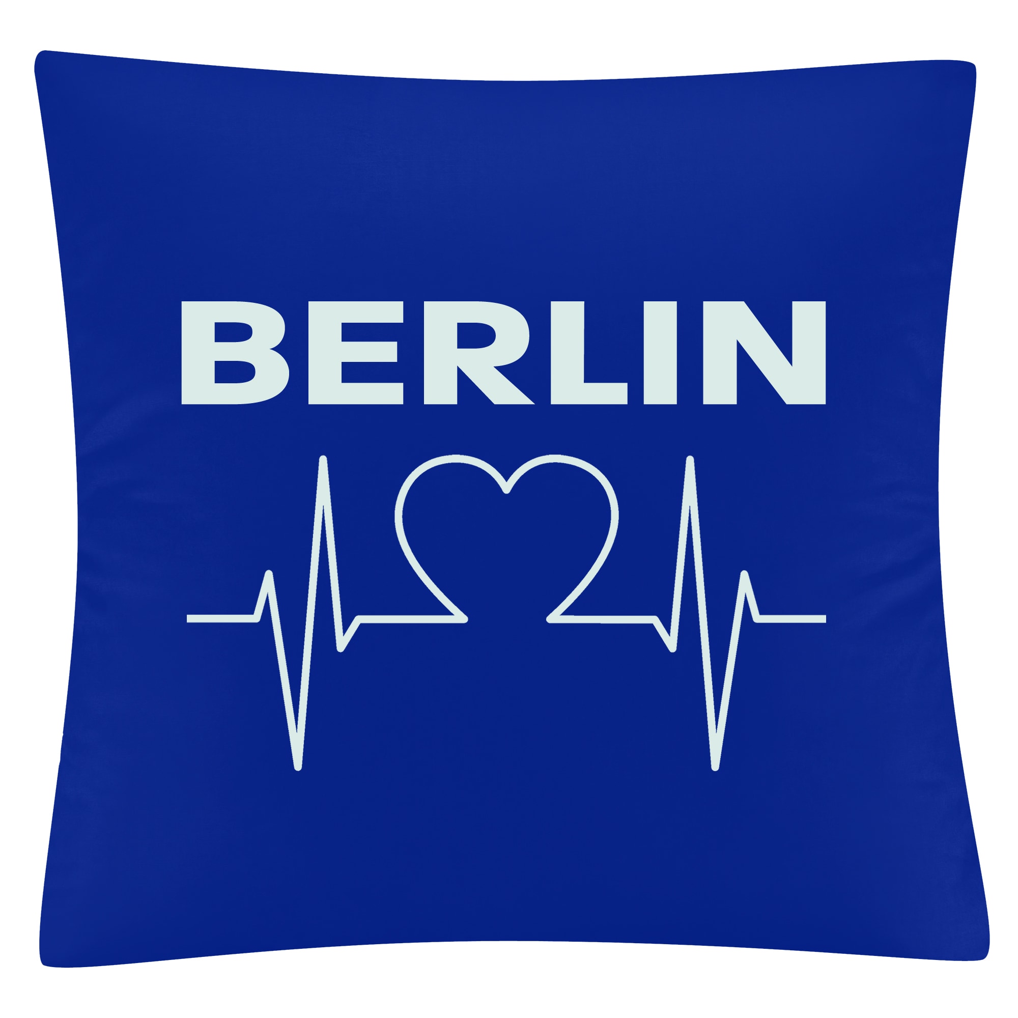 multifanshop Kissenbezug - Berlin blau - Herzschlag - Druck wei&szlig; - Kissen 