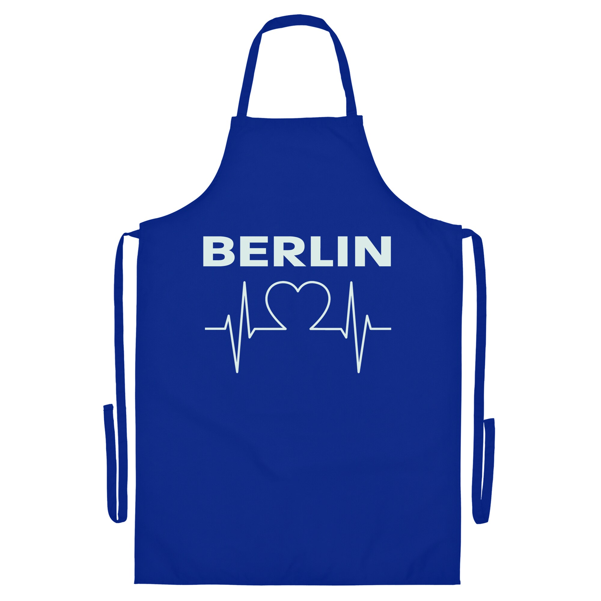 multifanshop Grillsch&uuml;rze - Berlin blau - Herzschlag - Druck wei&szlig; - Sch&uuml;rze 