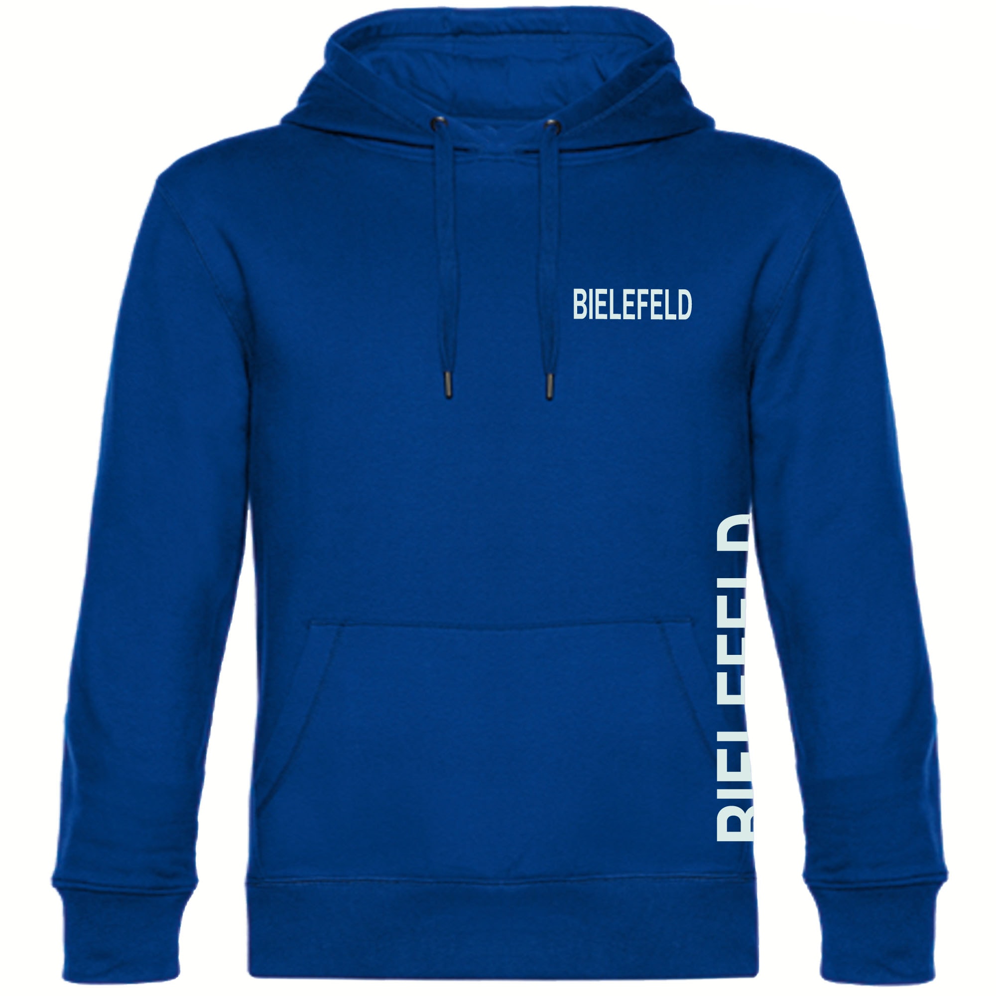 multifanshop Kapuzen Sweatshirt - Bielefeld - Brust & Seite - Druck wei&szlig; - Hoodie 