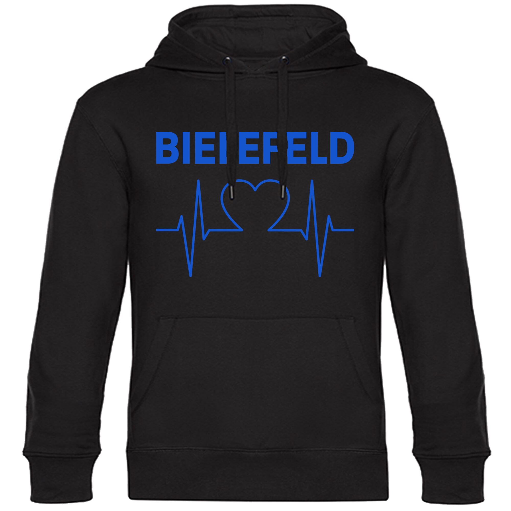 multifanshop Kapuzen Sweatshirt - Bielefeld - Herzschlag - Druck blau - Hoodie 