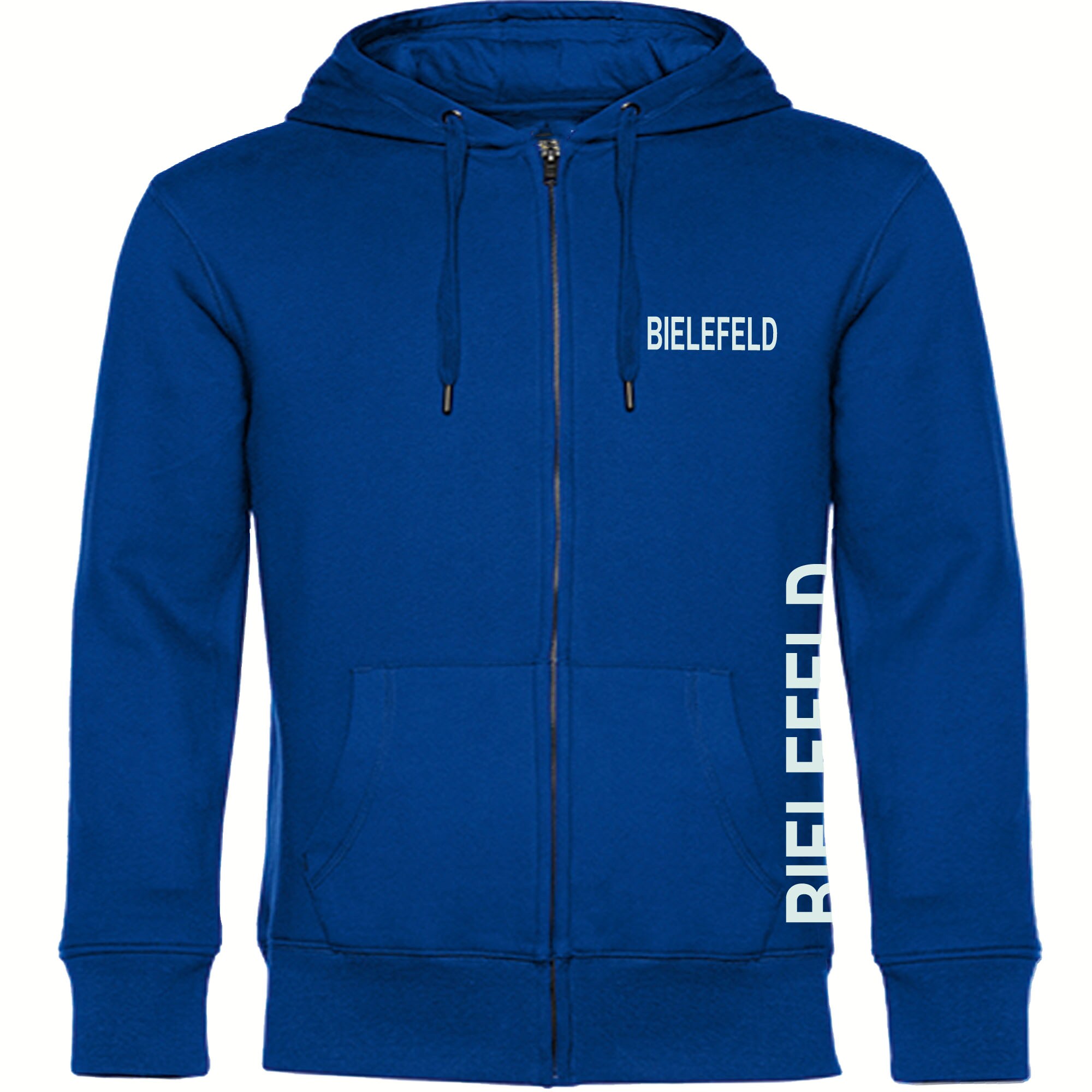 multifanshop Kapuzen Sweatshirt Jacke - Bielefeld - Brust & Seite - Druck wei&szlig; - Sweat 