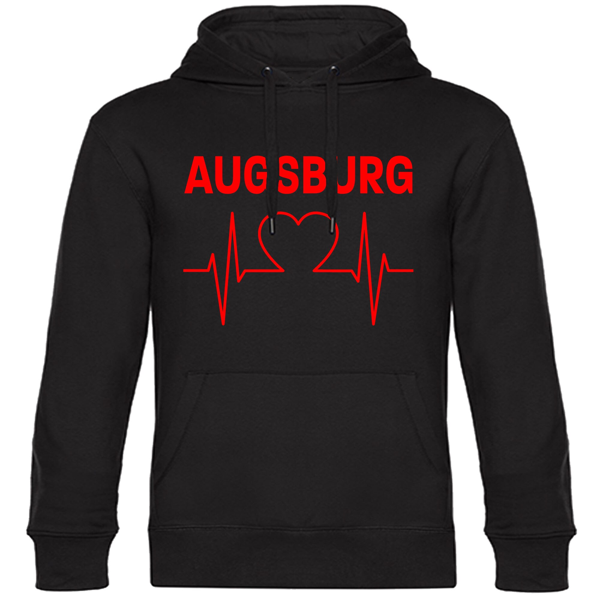 multifanshop Kapuzen Sweatshirt - Augsburg - Herzschlag - Druck rot - Hoodie 