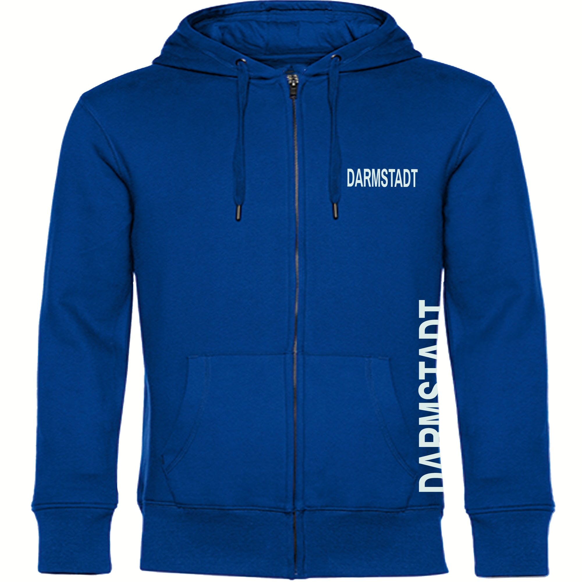 multifanshop Kapuzen Sweatshirt Jacke - Darmstadt - Brust & Seite - Druck wei&szlig; - Sweat 
