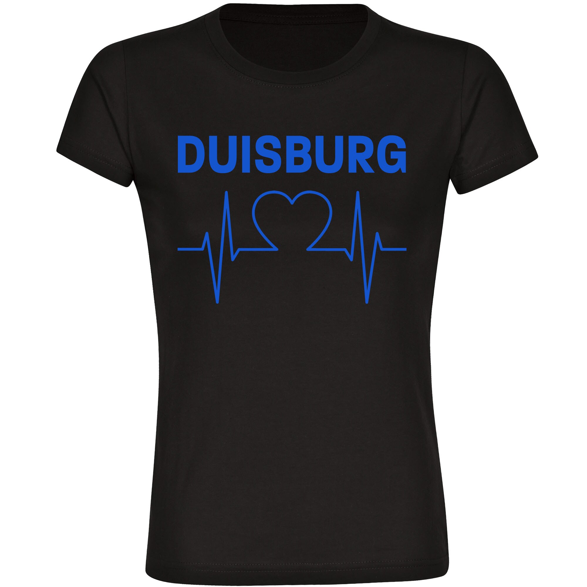 multifanshop Damen T-Shirt - Duisburg - Herzschlag - Druck blau - Frauen 