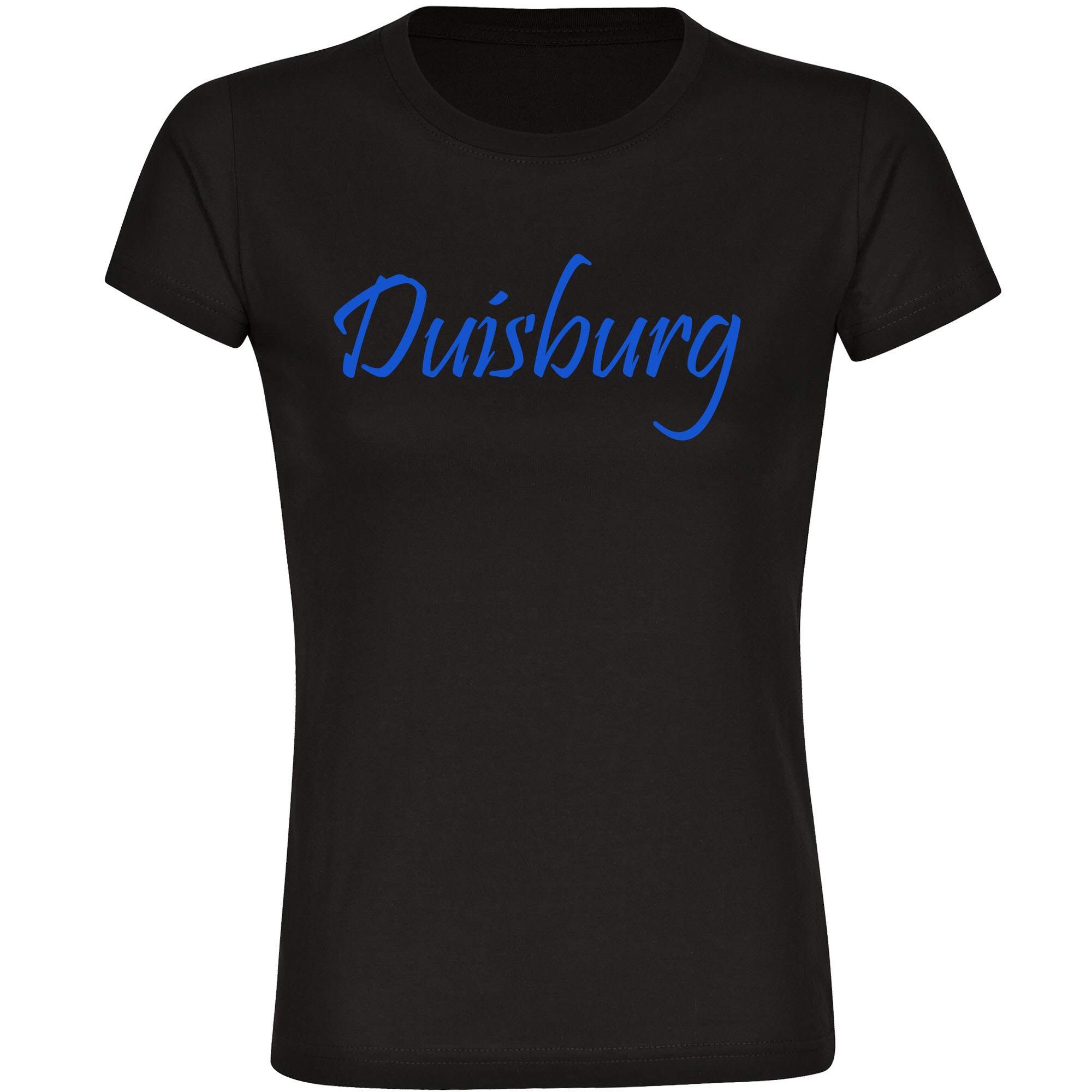 multifanshop Damen T-Shirt - Duisburg - Schriftzug - Druck blau - Frauen 