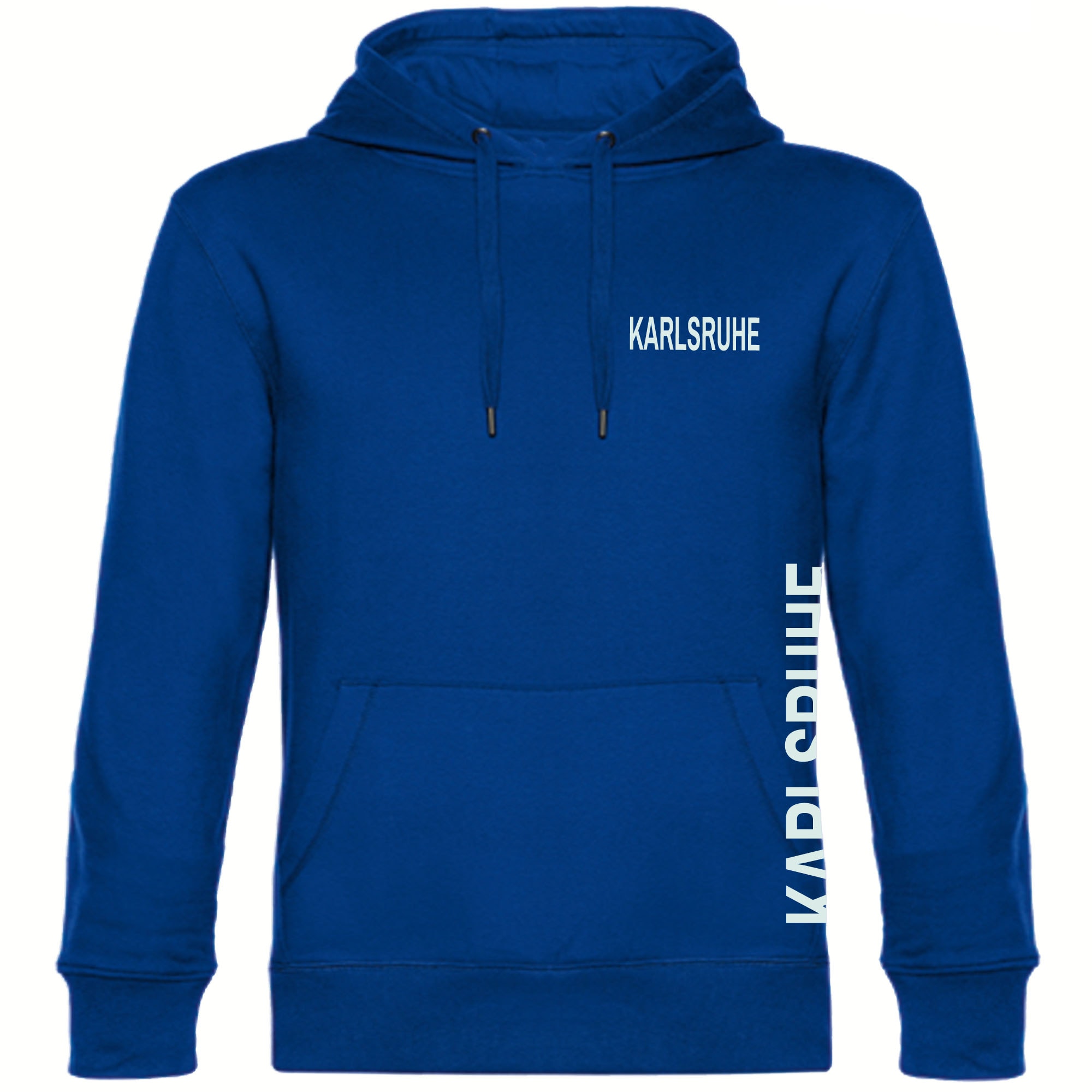multifanshop Kapuzen Sweatshirt - Karlsruhe - Brust & Seite - Druck wei&szlig; - Hoodie 