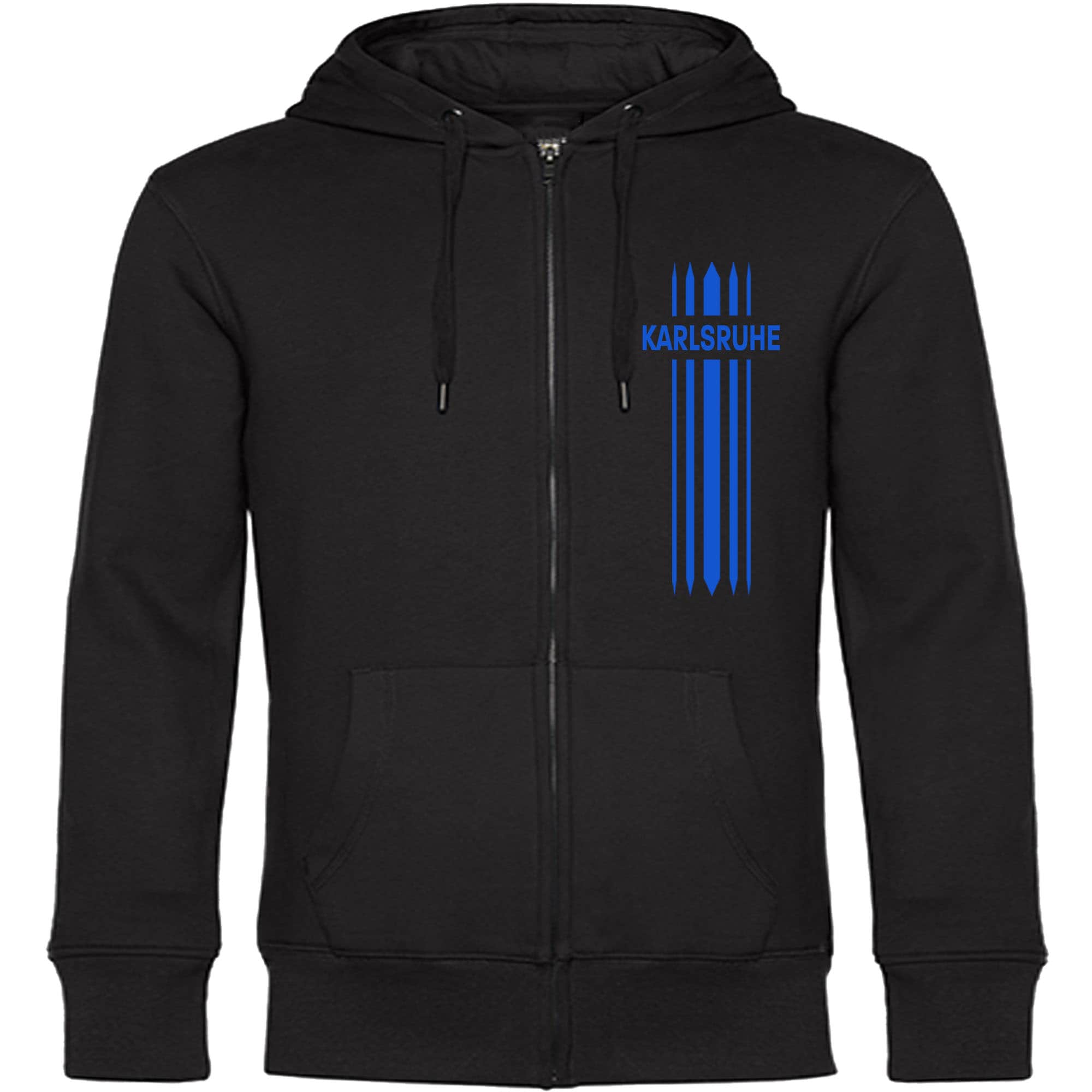 multifanshop Kapuzen Sweatshirt Jacke - Karlsruhe - Streifen - Druck blau - Sweat 