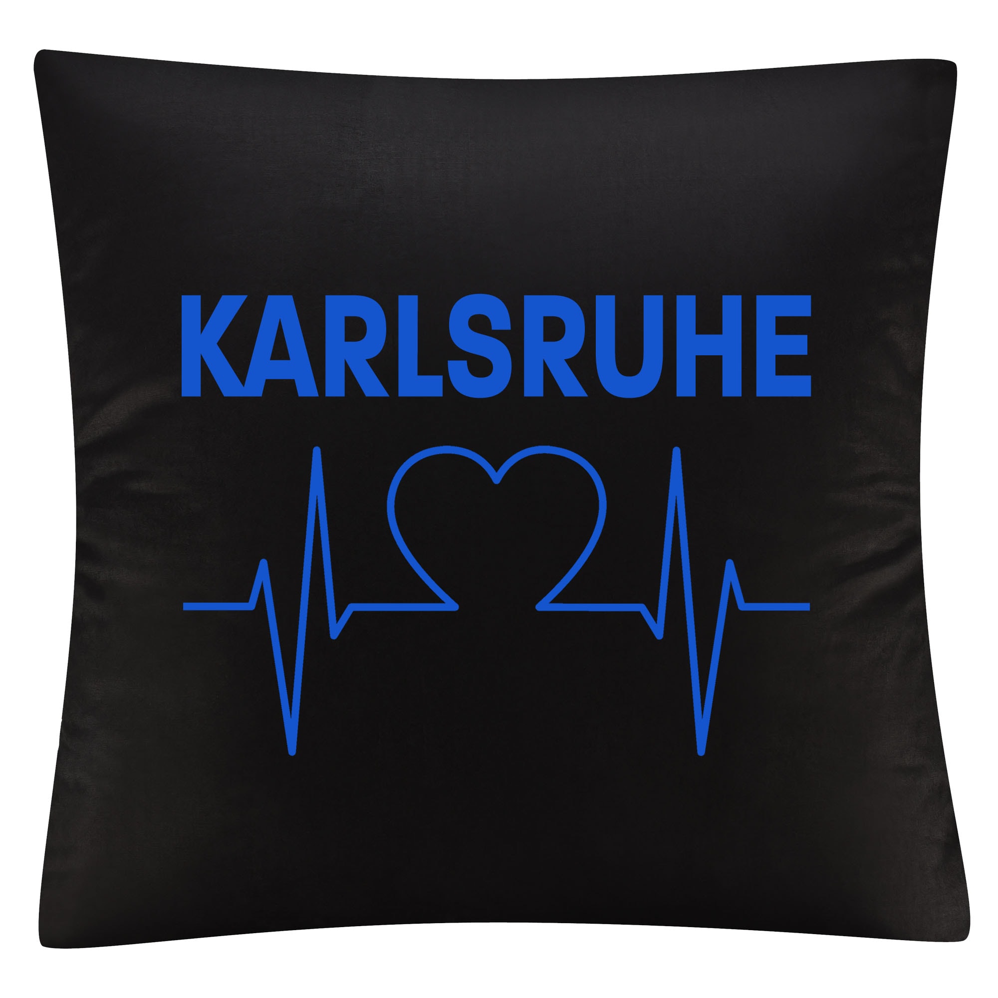 multifanshop Kissenbezug - Karlsruhe - Herzschlag - Druck blau - Kissen 