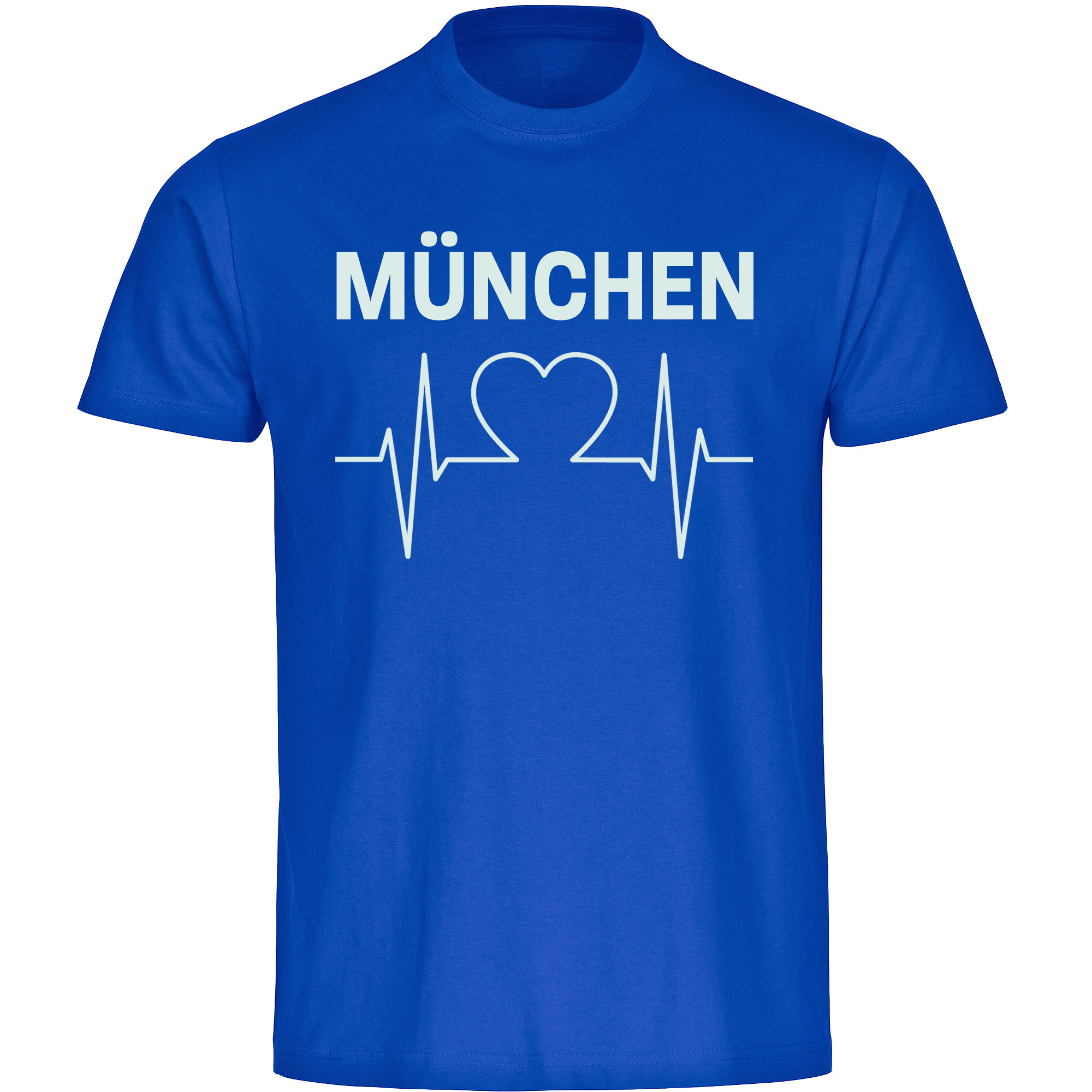 multifanshop Herren T-Shirt - M&uuml;nchen blau - Herzschlag - Druck wei&szlig; - M&auml;nner 