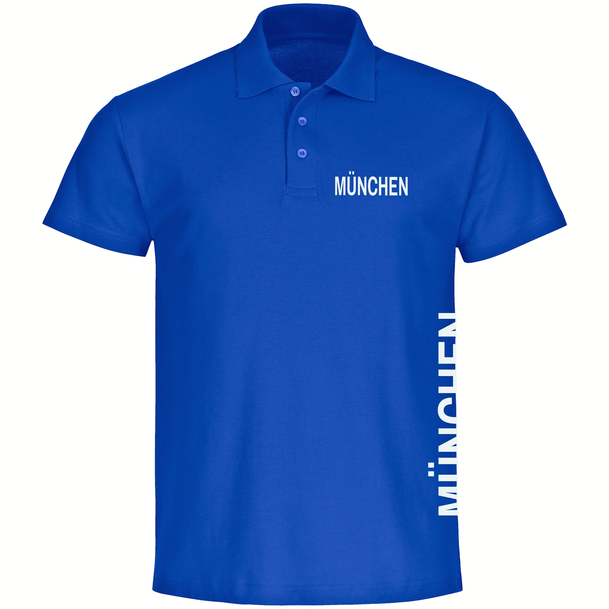 multifanshop Poloshirt - M&uuml;nchen blau - Brust & Seite - Druck wei&szlig; - Polo 