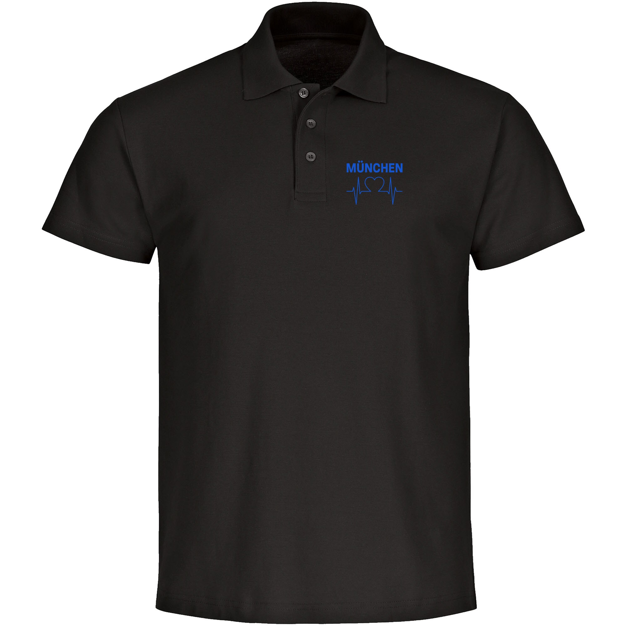 multifanshop Poloshirt - M&uuml;nchen blau - Herzschlag - Druck blau - Polo 