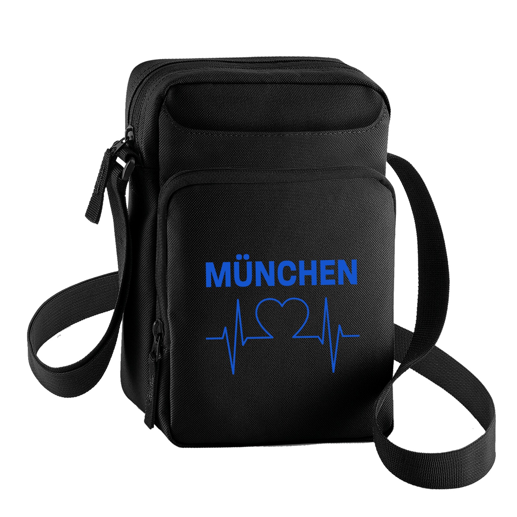 Umhängetasche - München blau - Herzschlag - Druck blau - Tasche