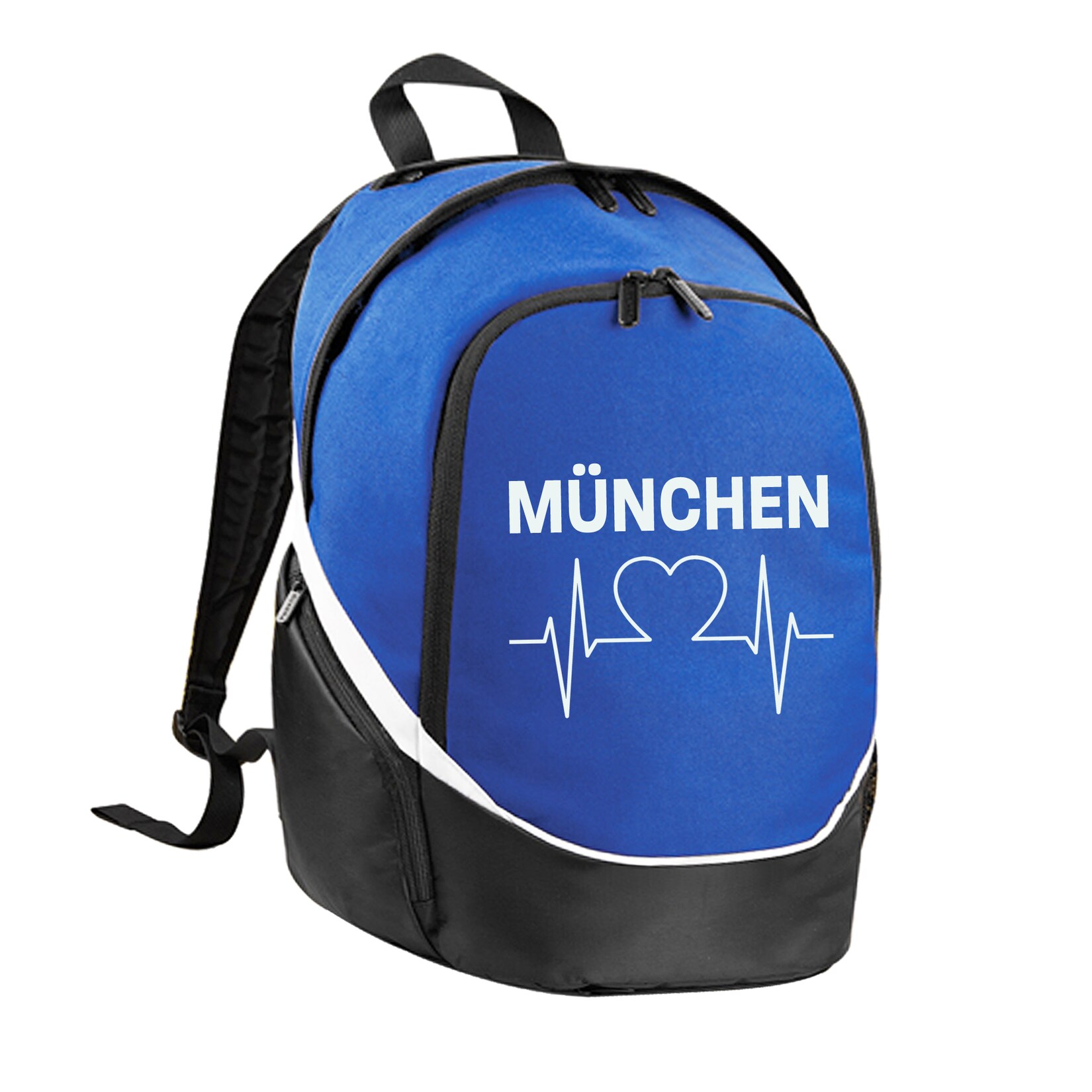 Rucksack - München blau - Herzschlag - Druck weiß - Tasche