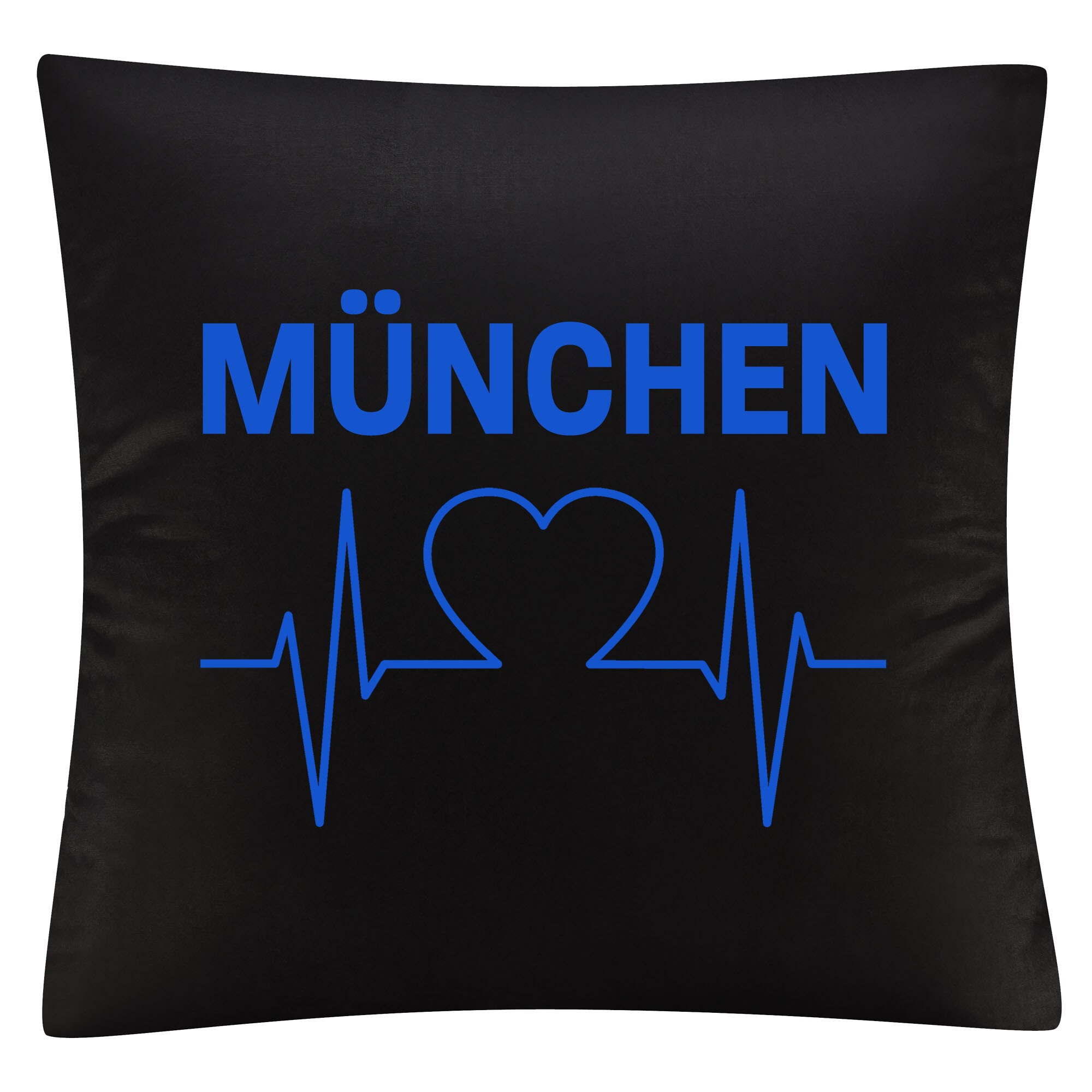 multifanshop Kissenbezug - M&uuml;nchen blau - Herzschlag - Druck blau - Kissen 