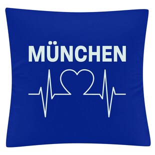 multifanshop Kissenbezug - München blau - Herzschlag - Druck weiß - Kissen 