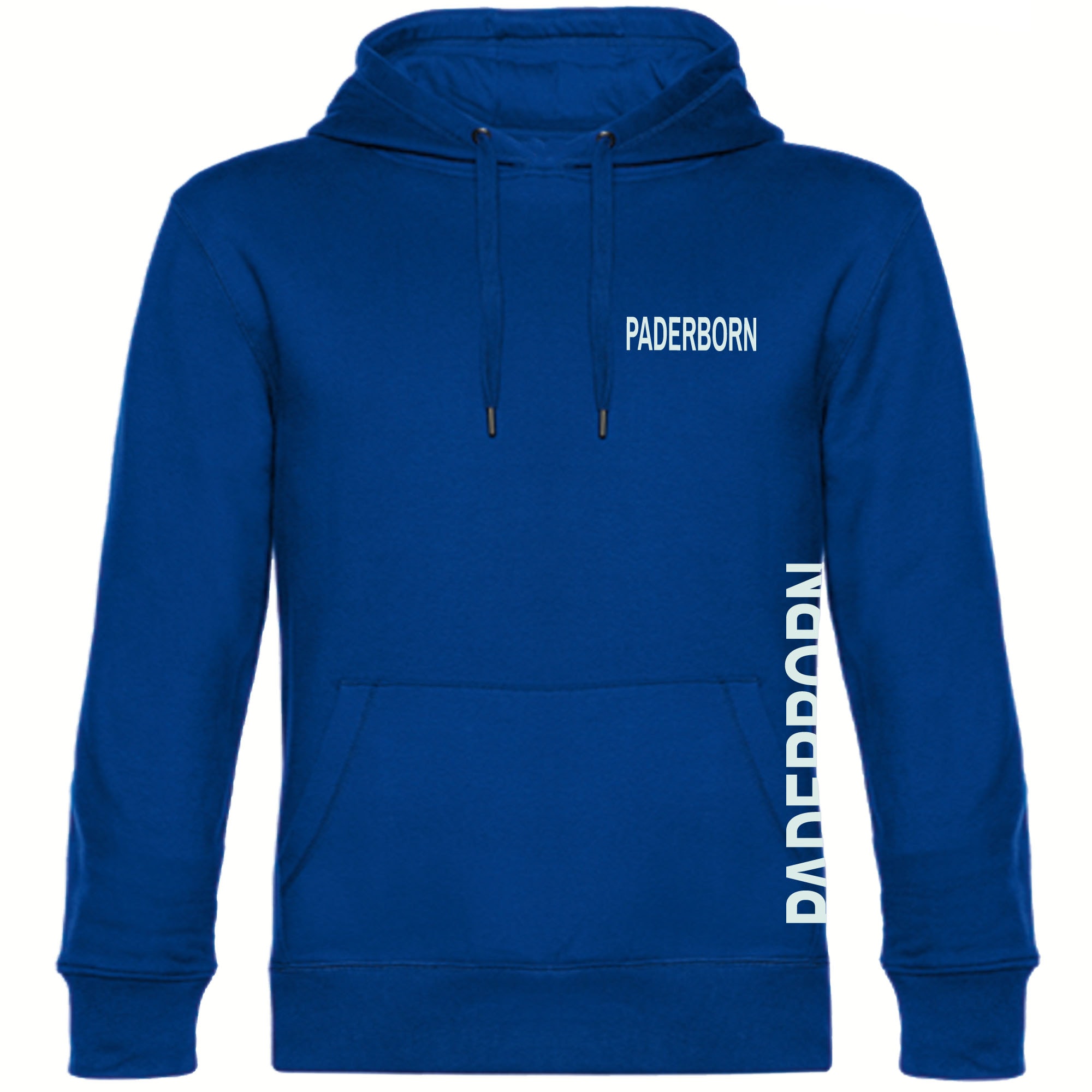 multifanshop Kapuzen Sweatshirt - Paderborn - Brust & Seite - Druck wei&szlig; - Hoodie 