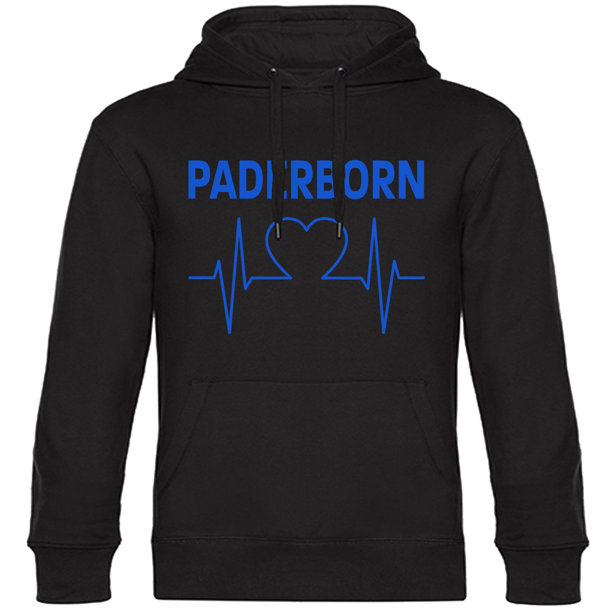 multifanshop Kapuzen Sweatshirt - Paderborn - Herzschlag - Druck blau - Hoodie 