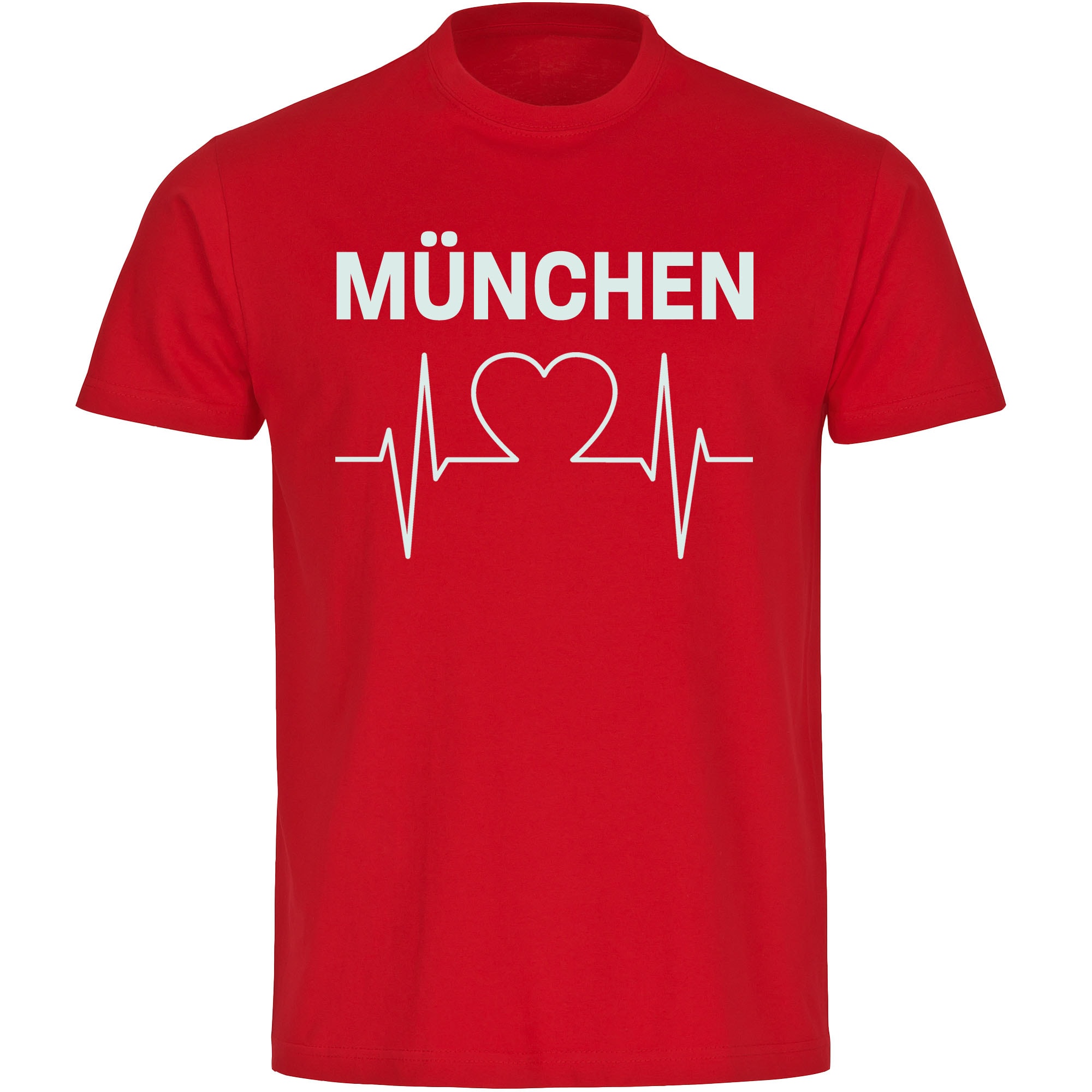 multifanshop Herren T-Shirt - M&uuml;nchen rot - Herzschlag - Druck wei&szlig; - M&auml;nner 