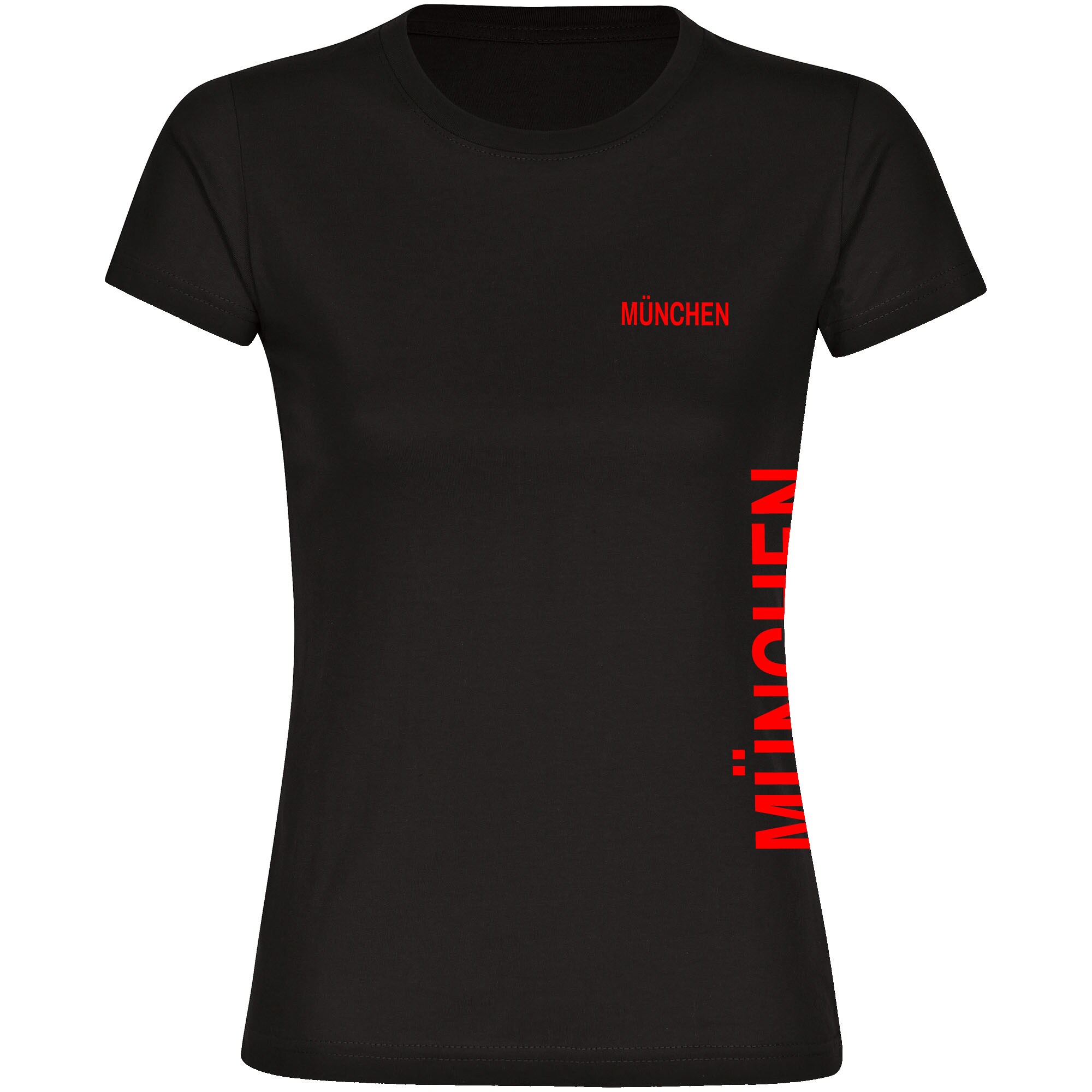 multifanshop Damen T-Shirt - M&uuml;nchen rot - Brust & Seite - Druck rot - Frauen 