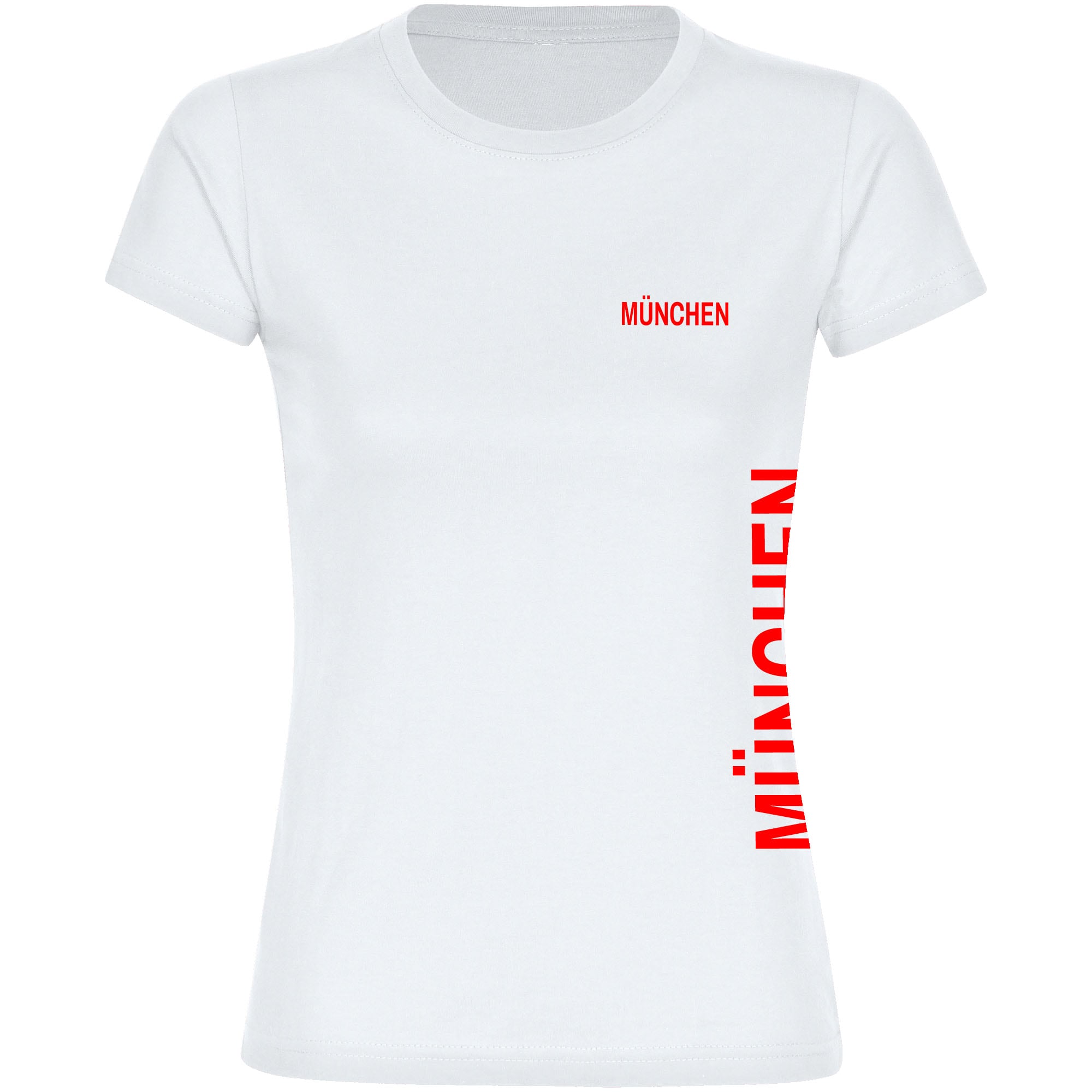 multifanshop Damen T-Shirt - M&uuml;nchen rot - Brust & Seite - Druck rot - Frauen 