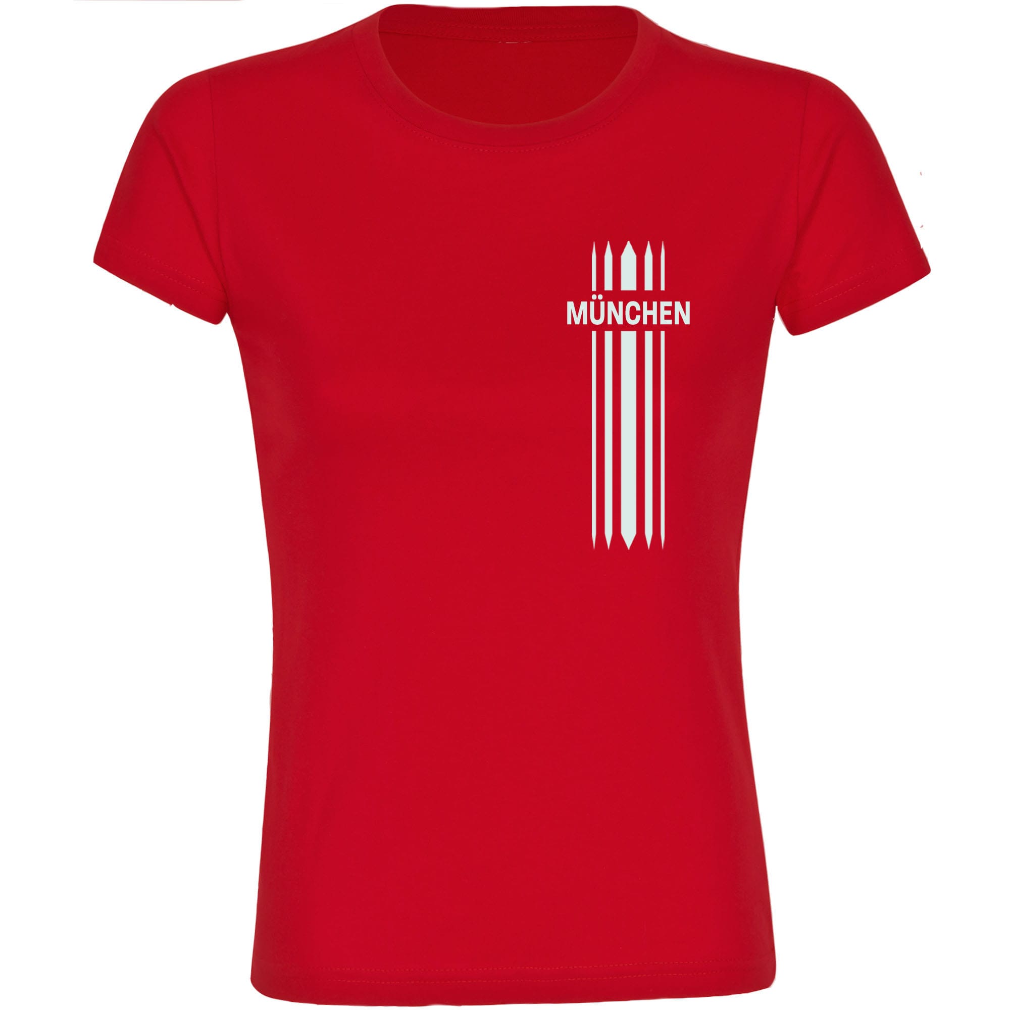 multifanshop Damen T-Shirt - M&uuml;nchen rot - Streifen - Druck wei&szlig; - Frauen 
