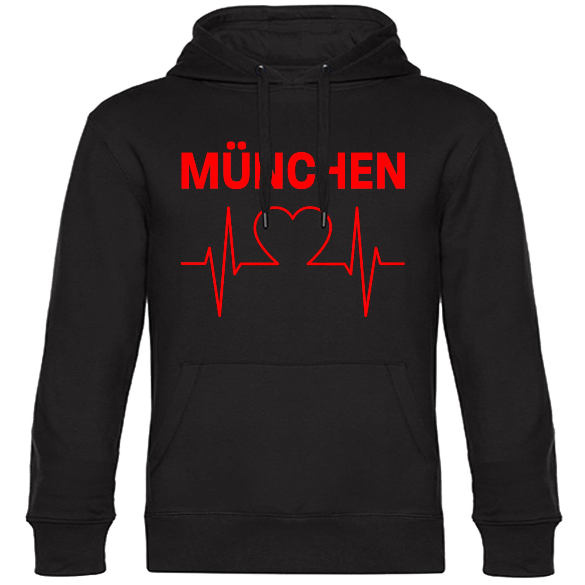 multifanshop Kapuzen Sweatshirt - M&uuml;nchen rot - Herzschlag - Druck rot - Hoodie 