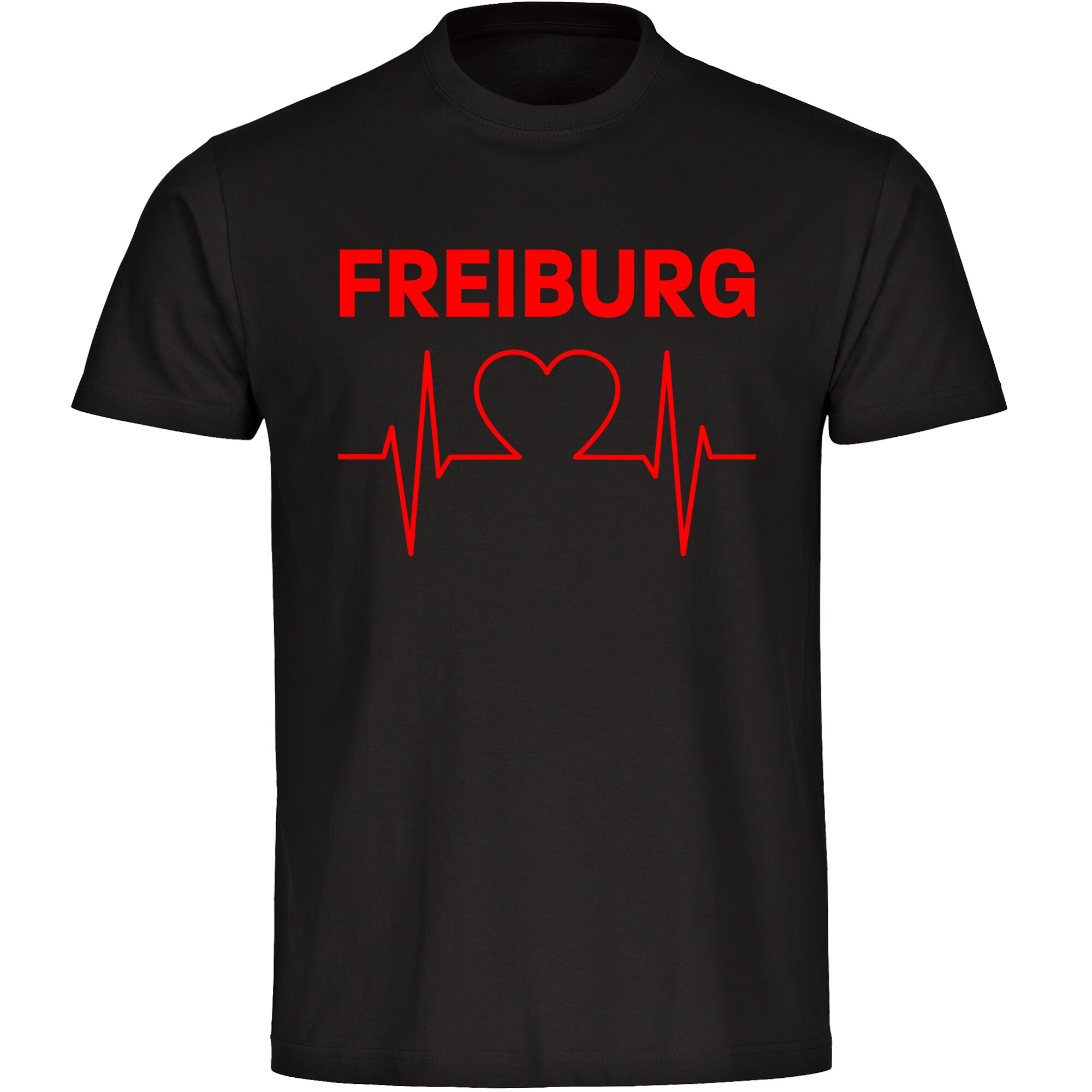 multifanshop Herren T-Shirt - Freiburg - Herzschlag - Druck rot - M&auml;nner 