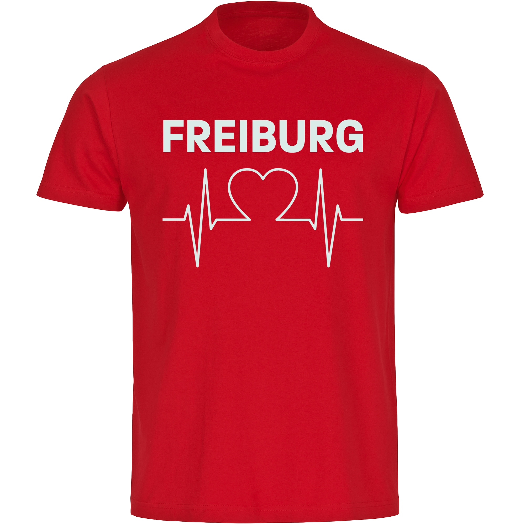 multifanshop Herren T-Shirt - Freiburg - Herzschlag - Druck wei&szlig; - M&auml;nner 