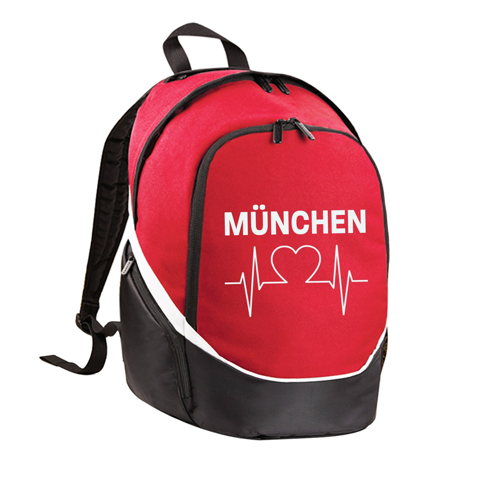Rucksack - München rot - Herzschlag - Druck weiß - Tasche