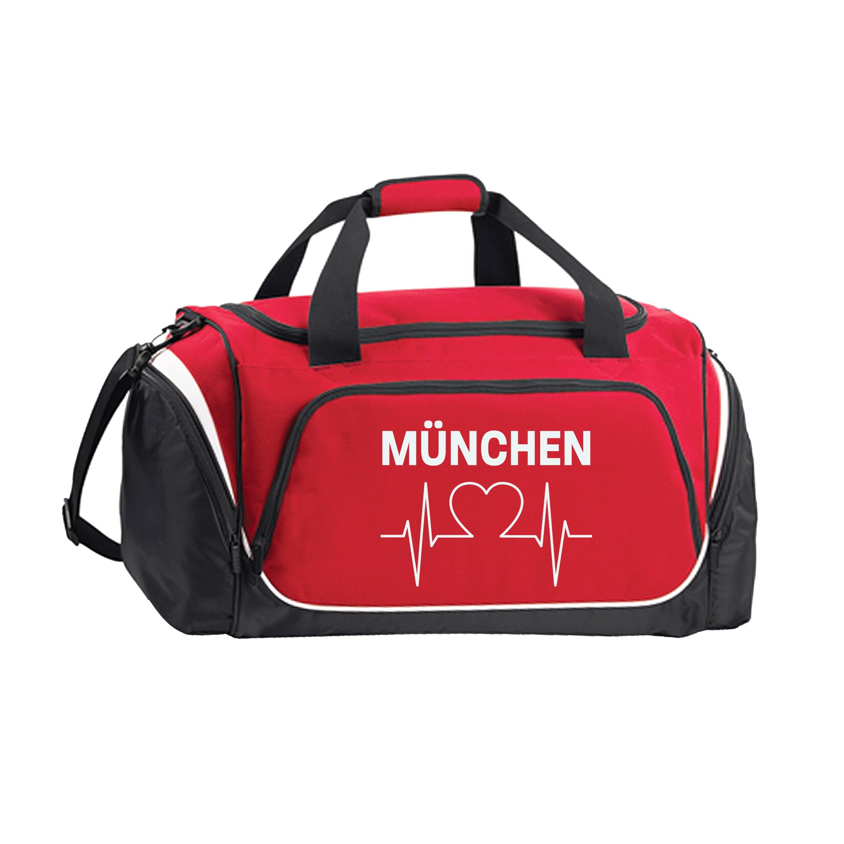 Sporttasche - München rot - Herzschlag - Druck weiß - Tasche