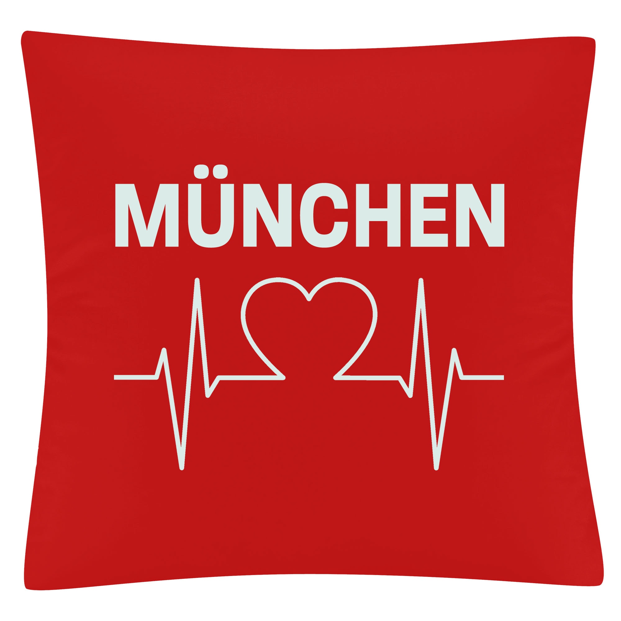 multifanshop Kissenbezug - M&uuml;nchen rot - Herzschlag - Druck wei&szlig; - Kissen 