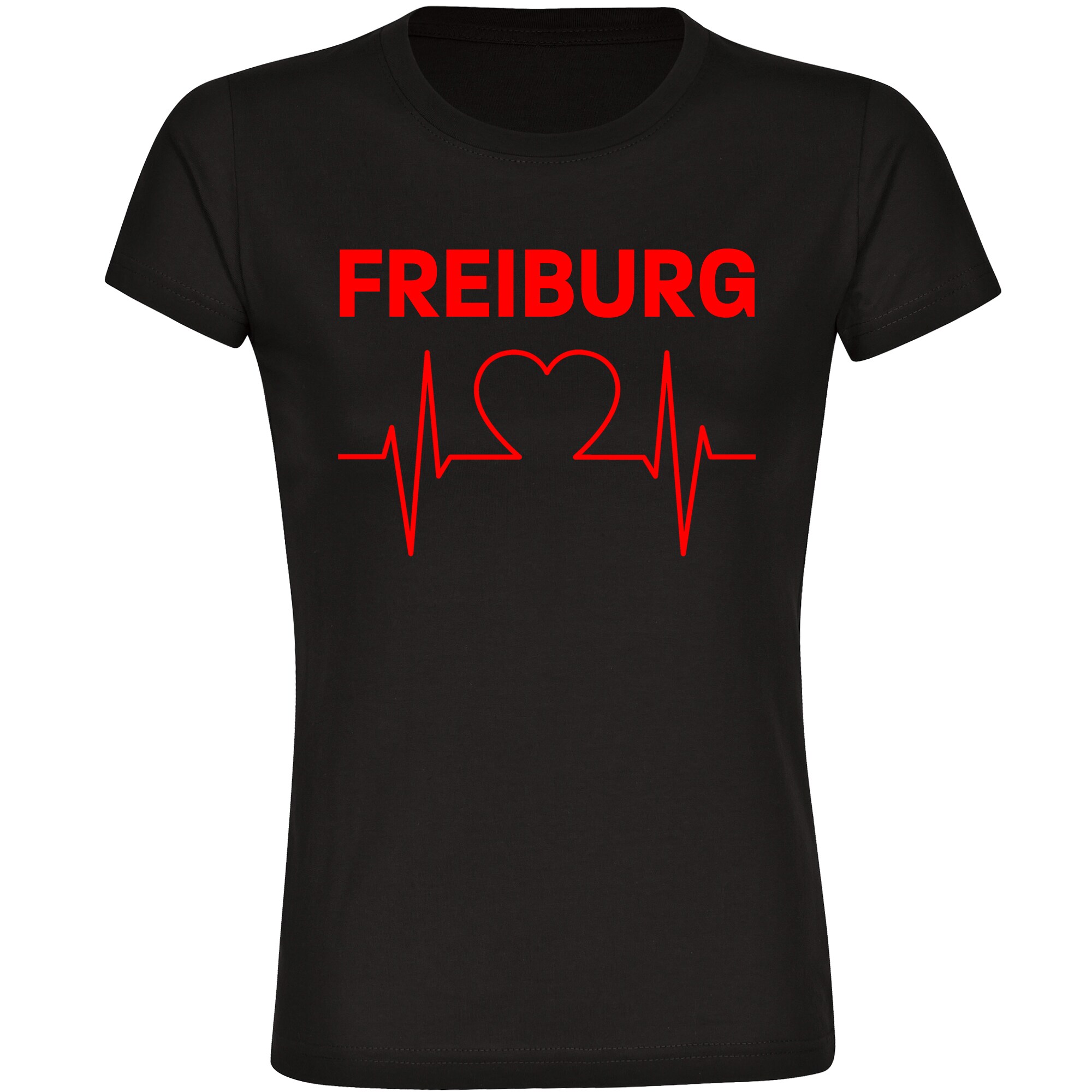 multifanshop Damen T-Shirt - Freiburg - Herzschlag - Druck rot - Frauen 