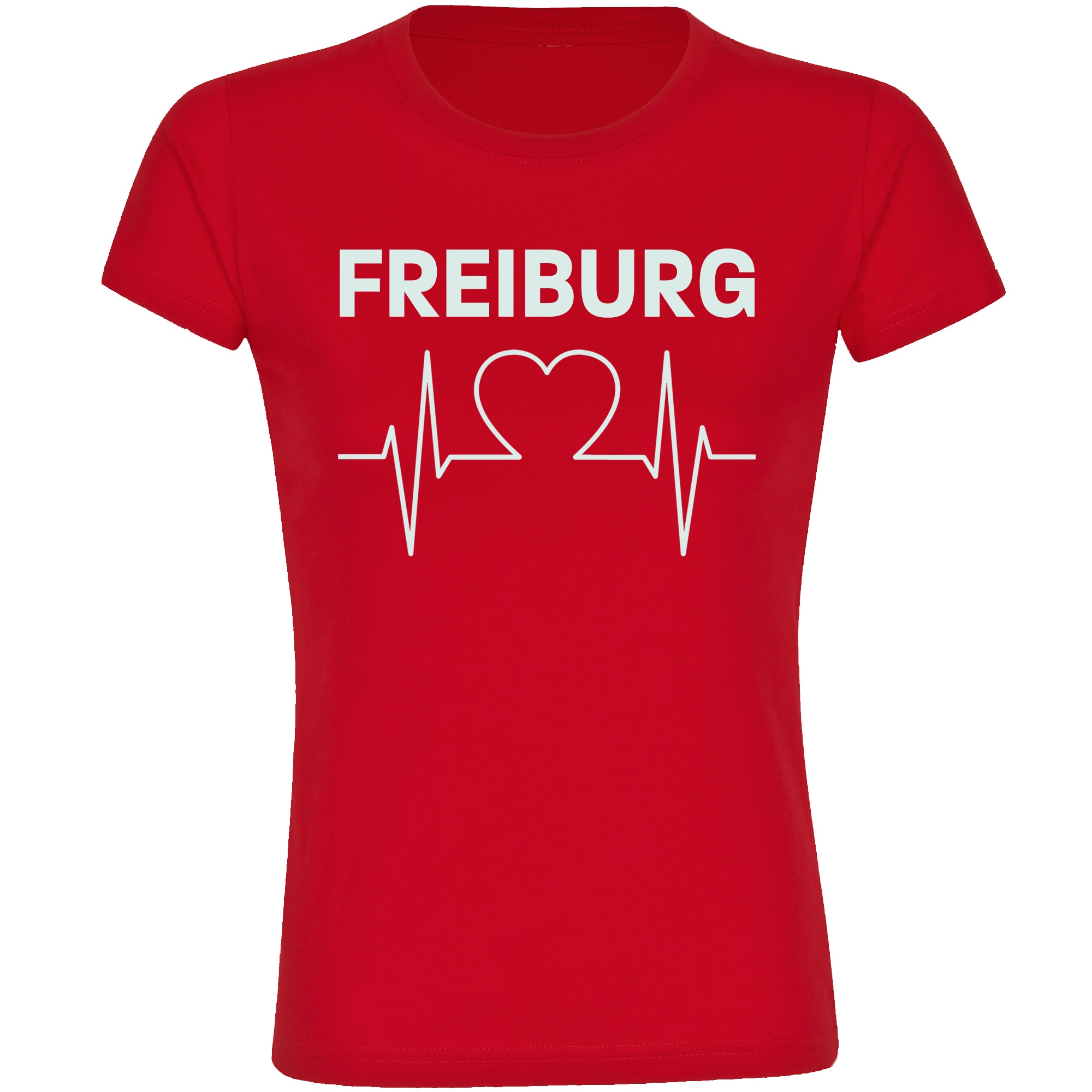 multifanshop Damen T-Shirt - Freiburg - Herzschlag - Druck wei&szlig; - Frauen 