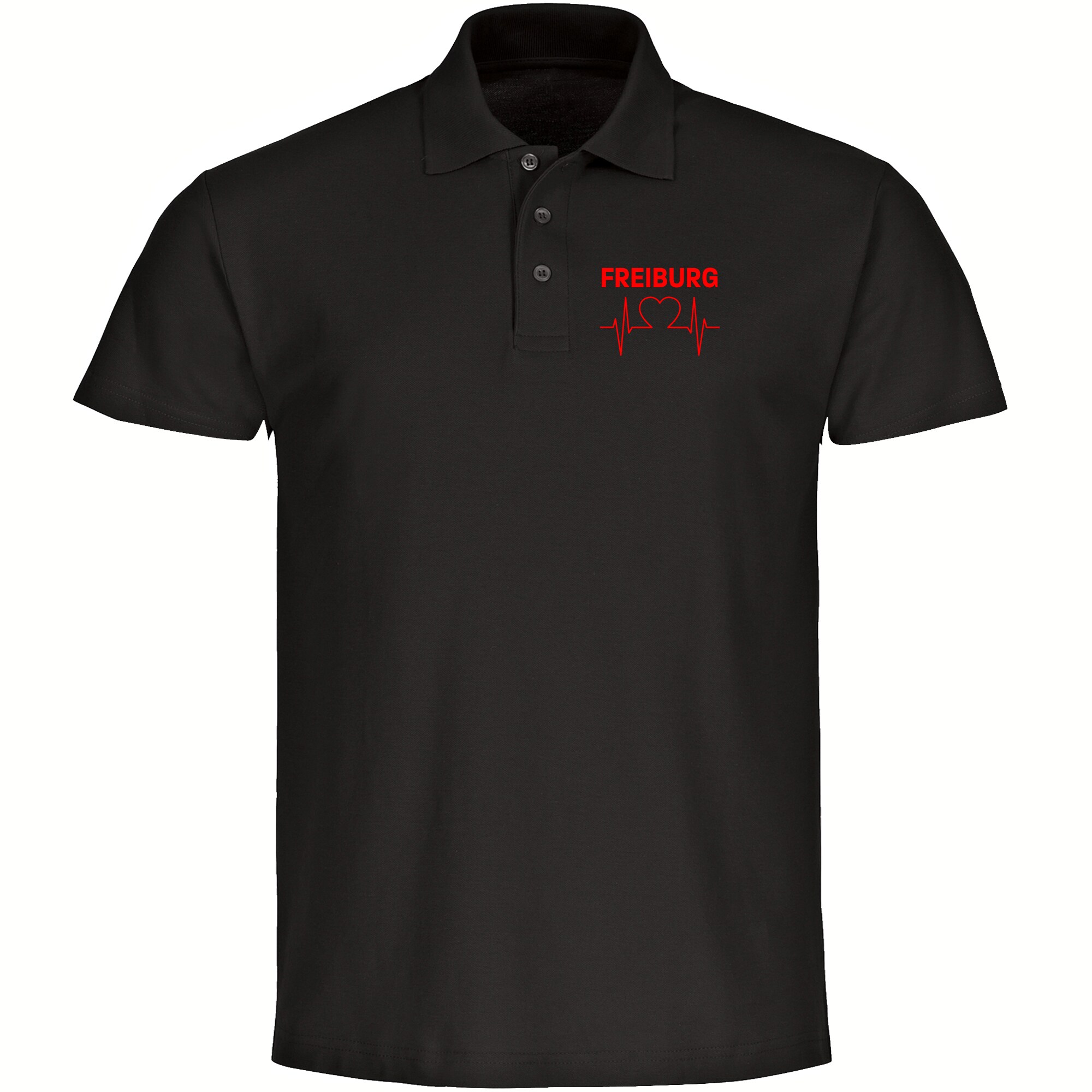 multifanshop Poloshirt - Freiburg - Herzschlag - Druck rot - Polo 