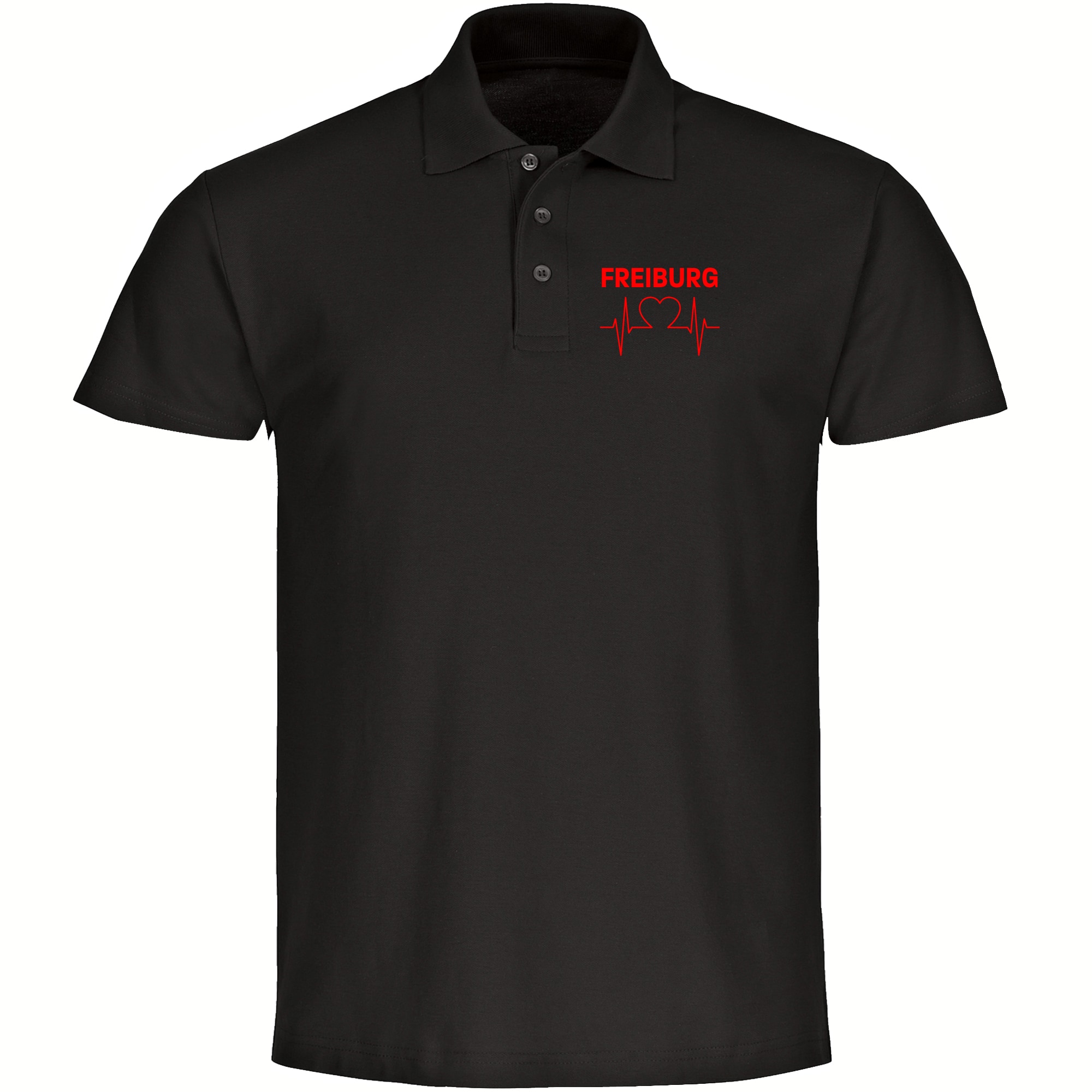 multifanshop Poloshirt - Freiburg - Herzschlag - Druck rot - Polo 