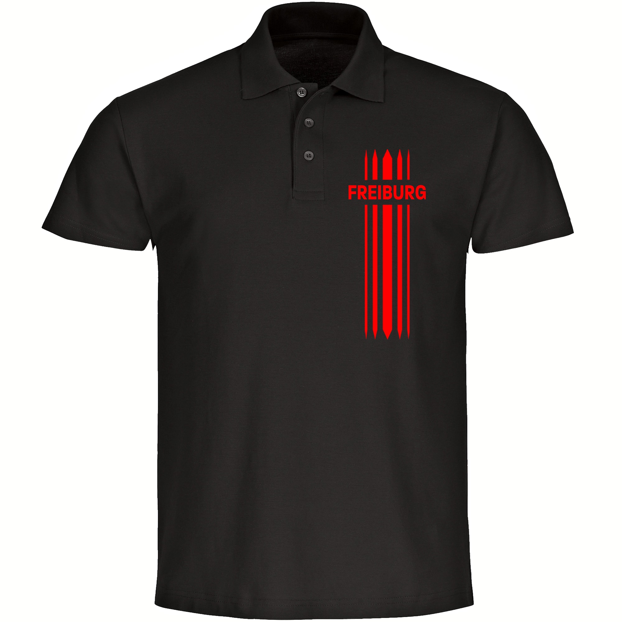 multifanshop Poloshirt - Freiburg - Streifen - Druck rot - Polo 