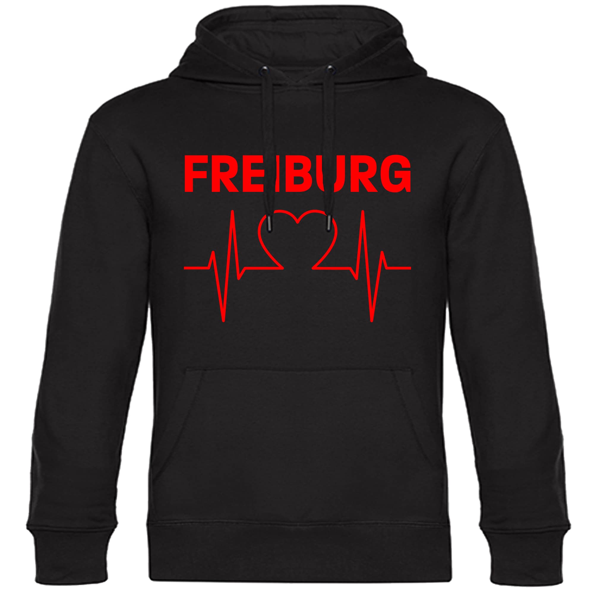 multifanshop Kapuzen Sweatshirt - Freiburg - Herzschlag - Druck rot - Hoodie 