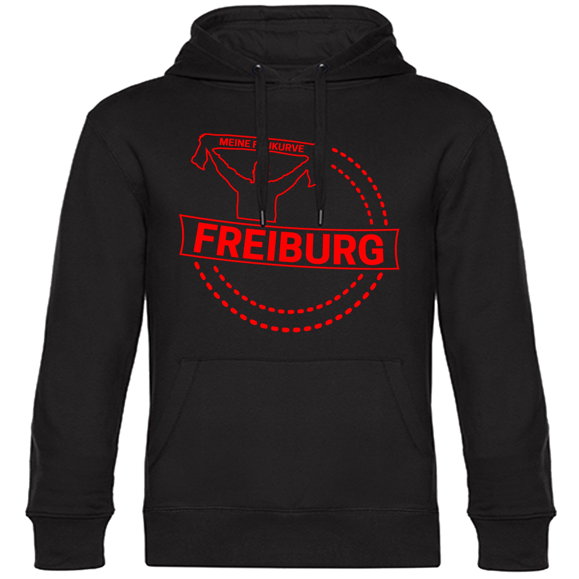 multifanshop Kapuzen Sweatshirt - Freiburg - Meine Fankurve - Druck rot - Hoodie 