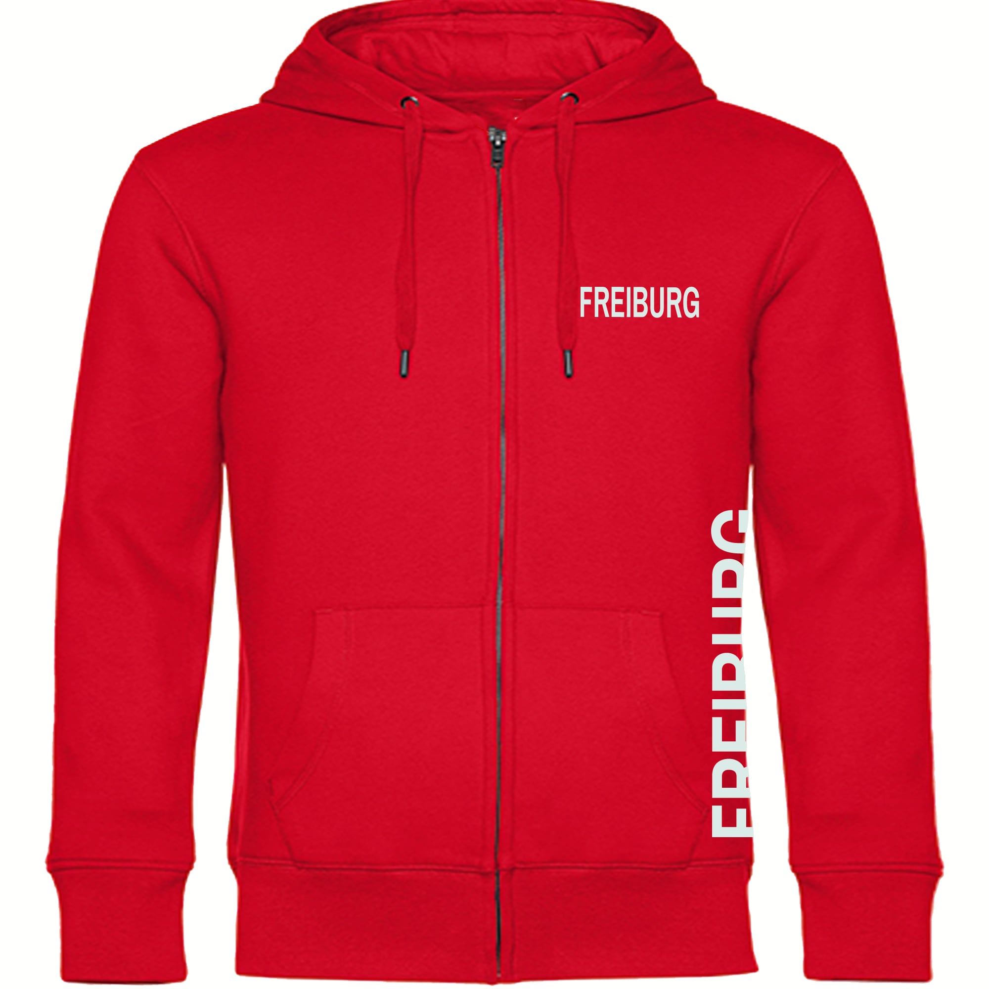 multifanshop Kapuzen Sweatshirt Jacke - Freiburg - Brust & Seite - Druck wei&szlig; - Sweat 