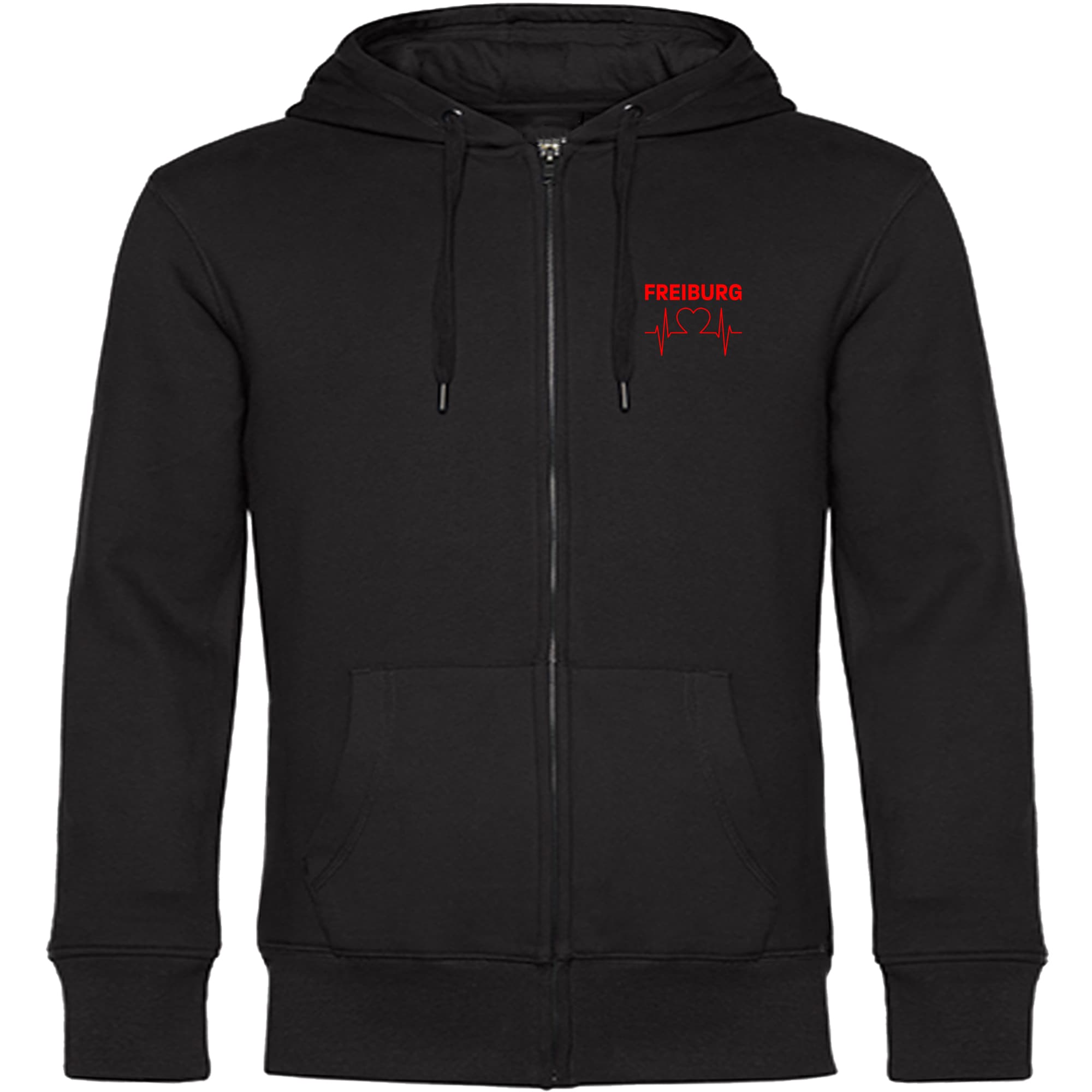 multifanshop Kapuzen Sweatshirt Jacke - Freiburg - Herzschlag - Druck rot - Jacke 