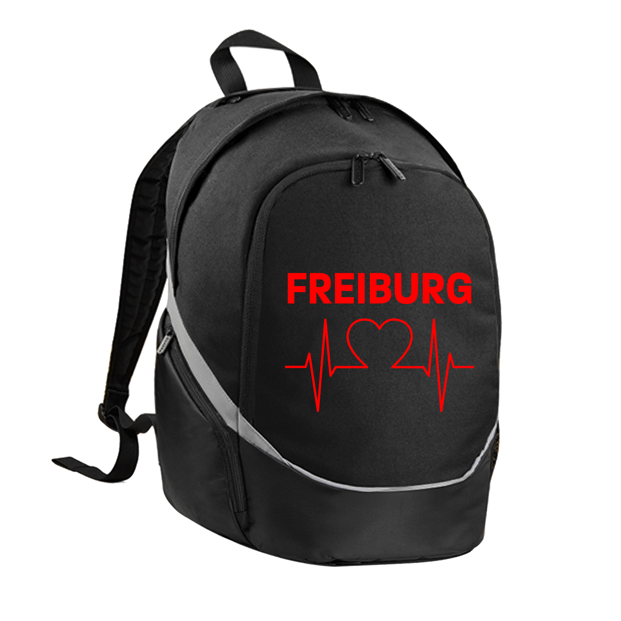 multifanshop Rucksack - Freiburg - Herzschlag - Druck rot - Tasche 