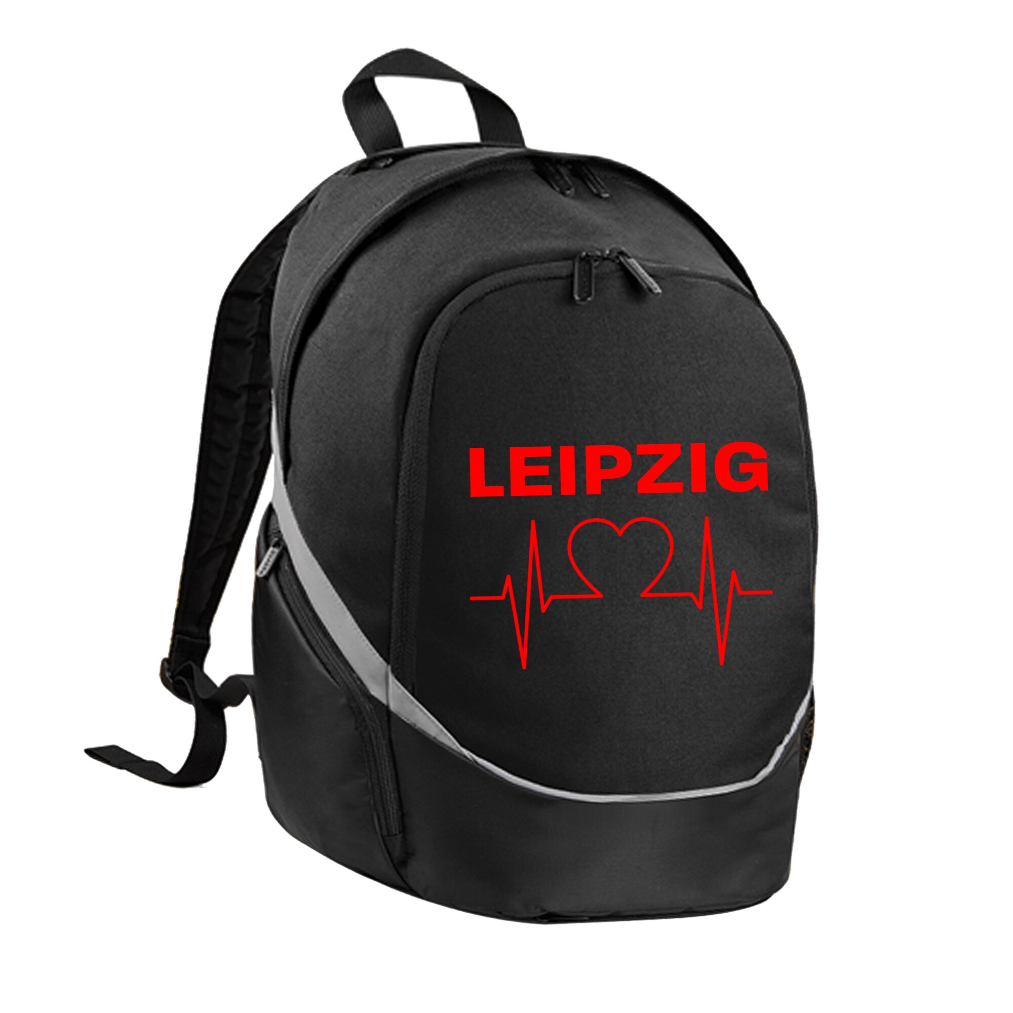 multifanshop Rucksack - Leipzig - Herzschlag - Druck rot - Tasche 