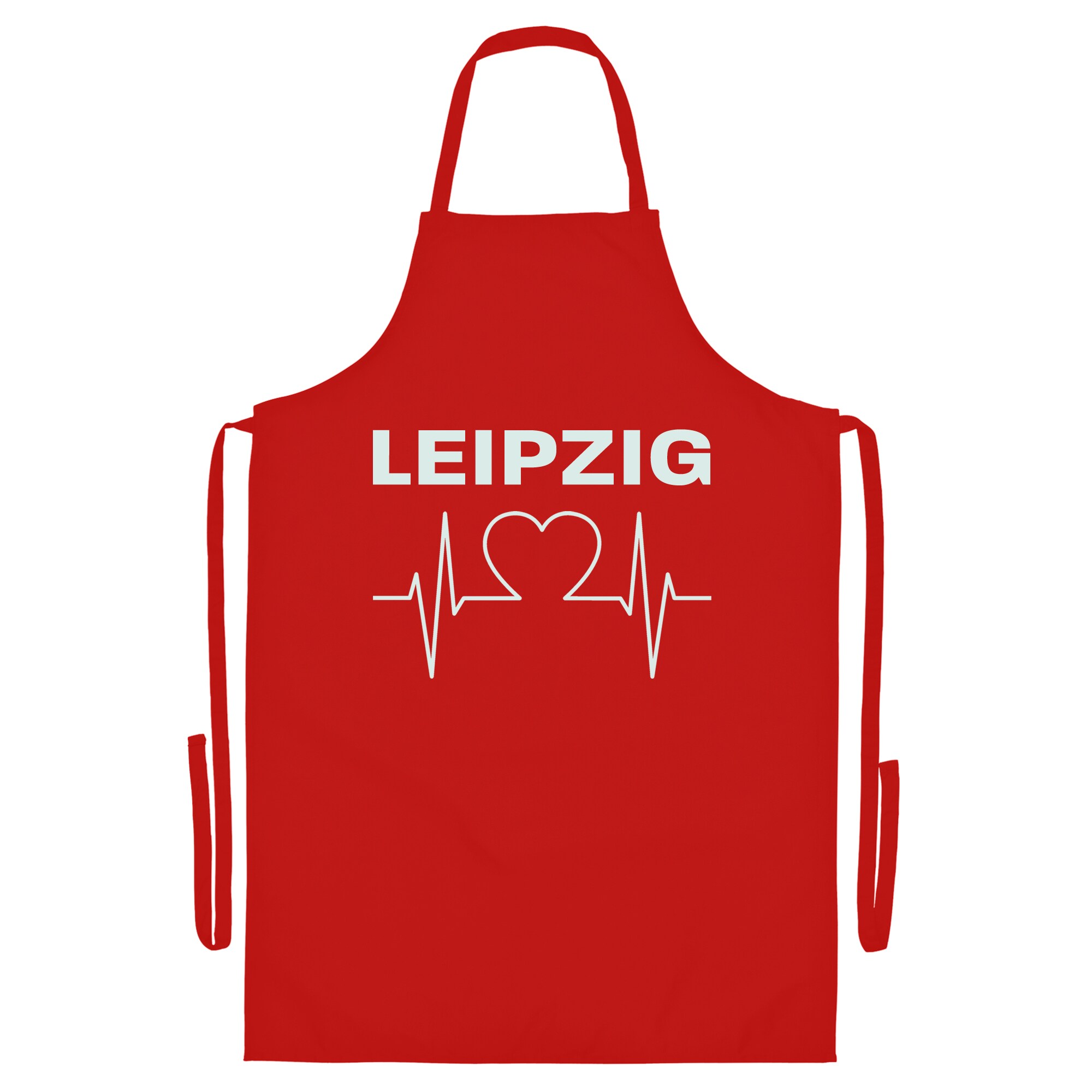 multifanshop Grillsch&uuml;rze - Leipzig - Herzschlag - Druck wei&szlig; - Sch&uuml;rze 