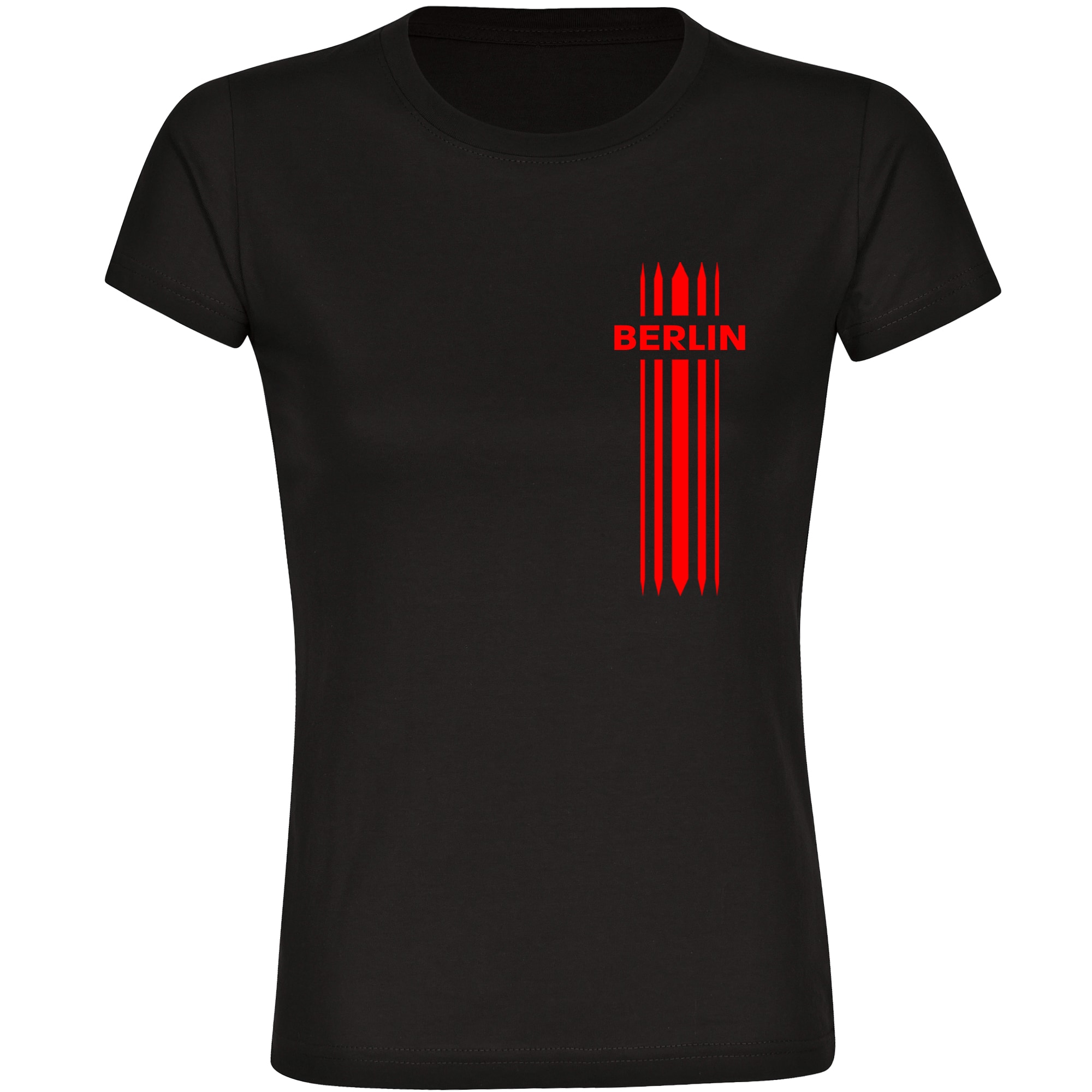 multifanshop Damen T-Shirt - Berlin rot - Streifen - Druck rot - Frauen 