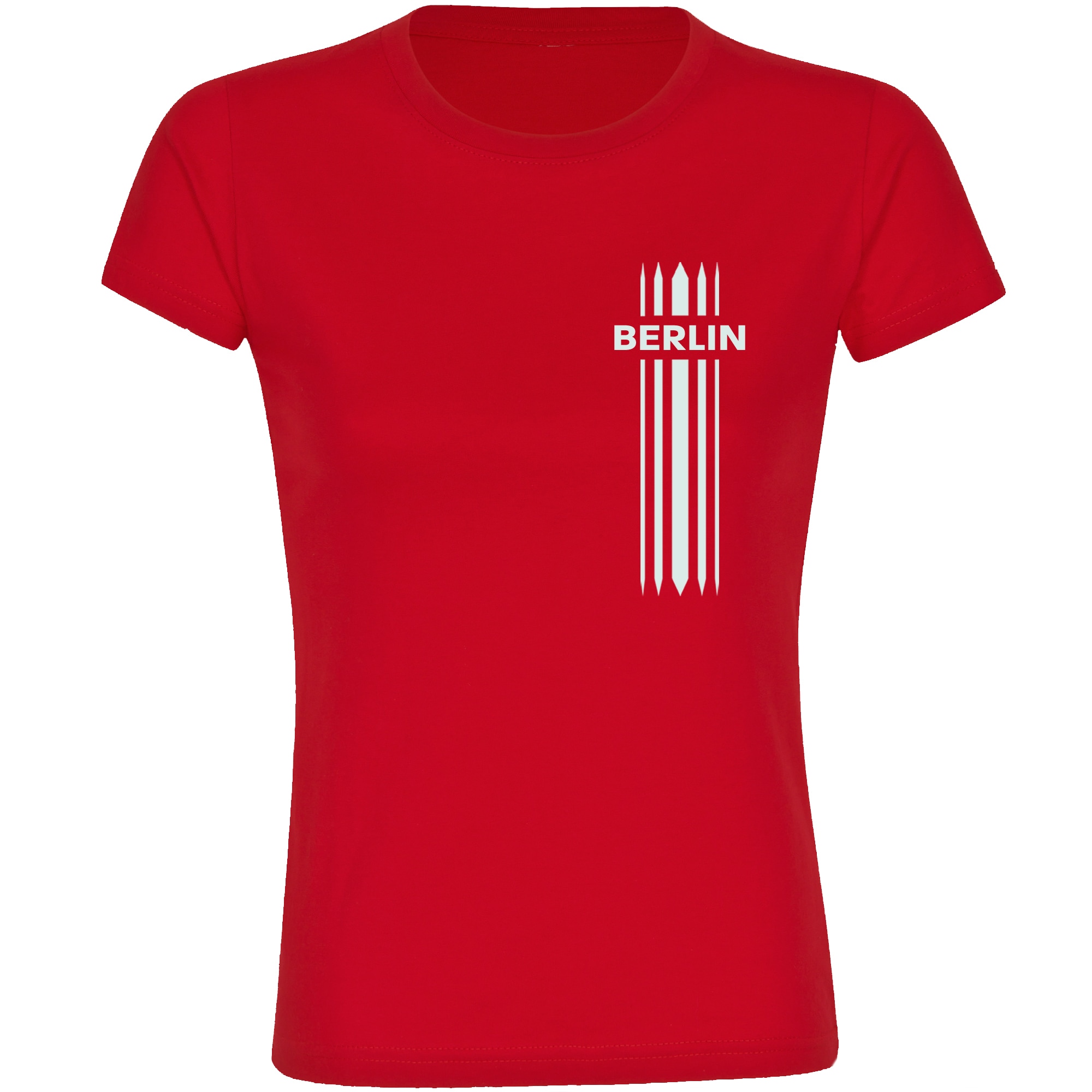multifanshop Damen T-Shirt - Berlin rot - Streifen - Druck wei&szlig; - Frauen 