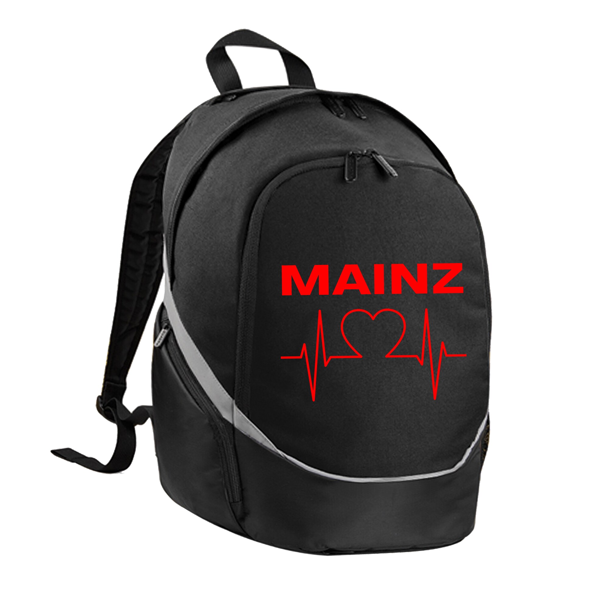 multifanshop Rucksack - Mainz - Herzschlag - Druck rot - Tasche 